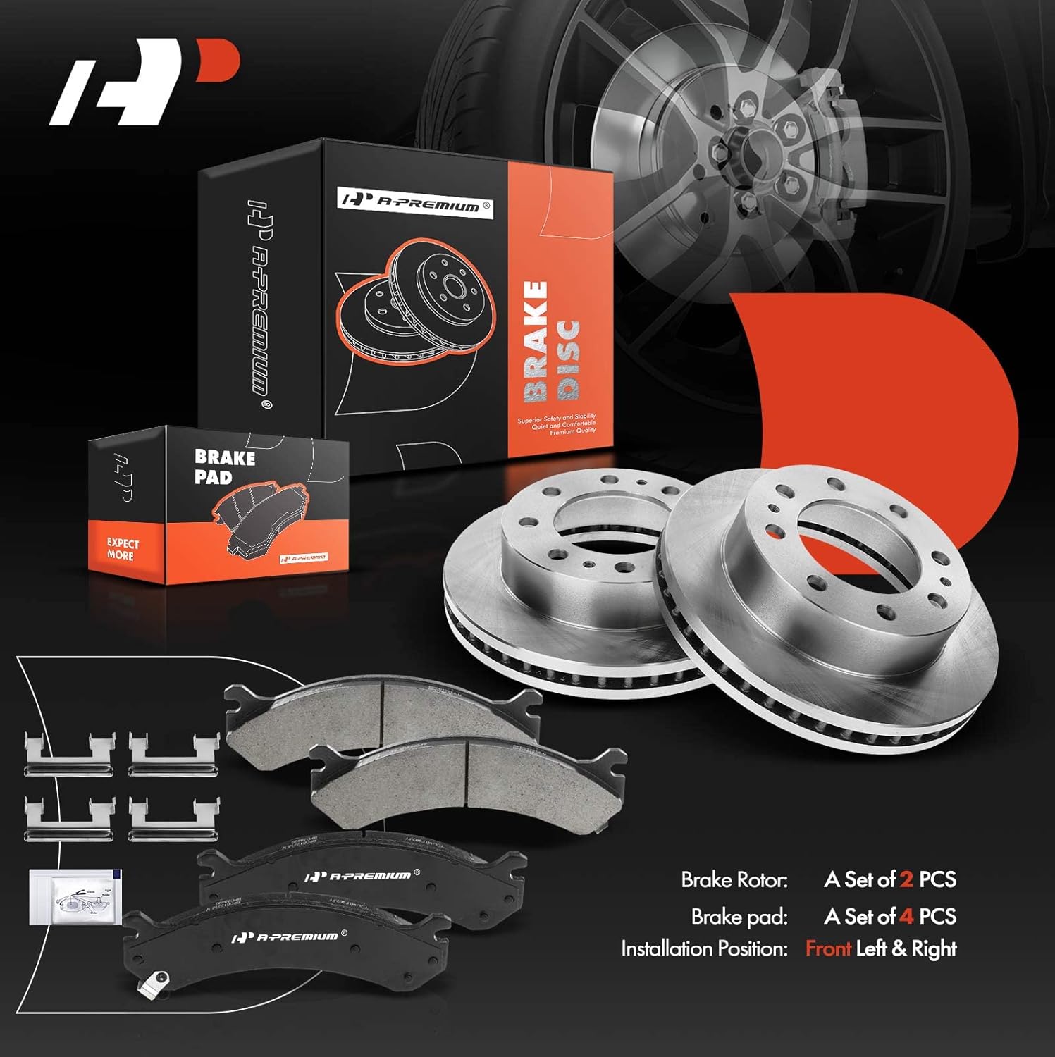 A-Premium 12.78 inch (324.6mm) Front Vented Disc Brake Rotors + Ceramic Pads Kit Compatible with Select Chevy, GMC, Cadillac and Hummer Models - Silverado, Suburban, Express, Avalanche, Sierra, Yukon
