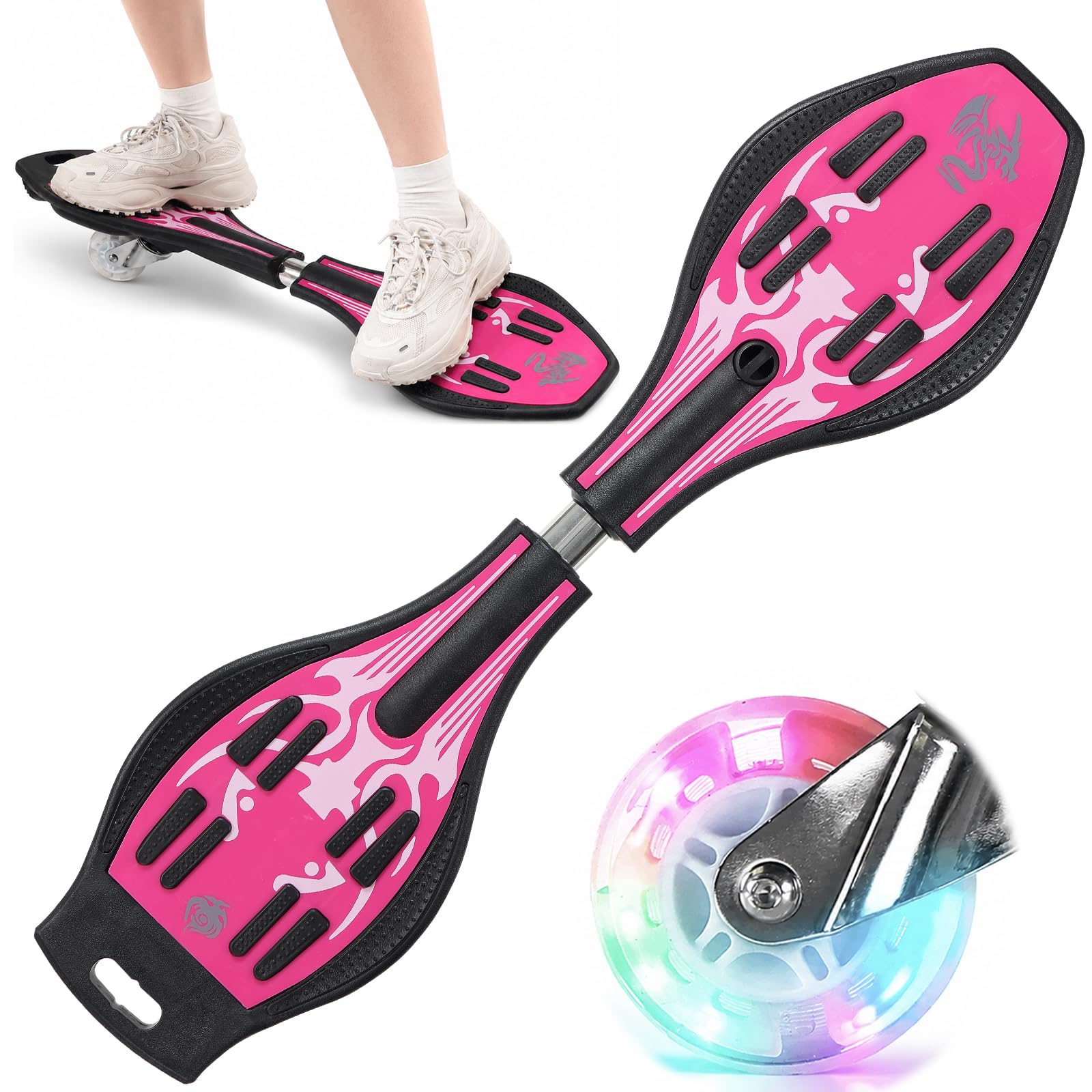 Waveboard Snakeboard Kinder LED Rollen, Caster Board | Anti-Rutsch-Oberfläche, 180° Drehung, leicht Robust aus ABS, für Kinder Erwachsene, Fördert Balance & Koordination