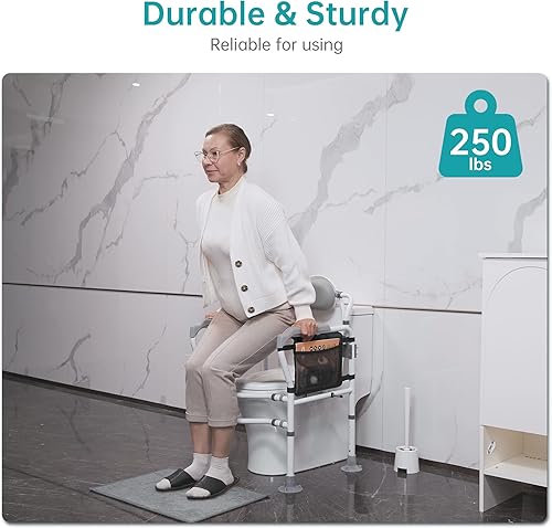 Miniatura 5 de ELENKER Rieles de seguridad para inodoro, marco de seguridad ajustable para inodoro, riel de inodoro independiente, asas de barra de agarre con