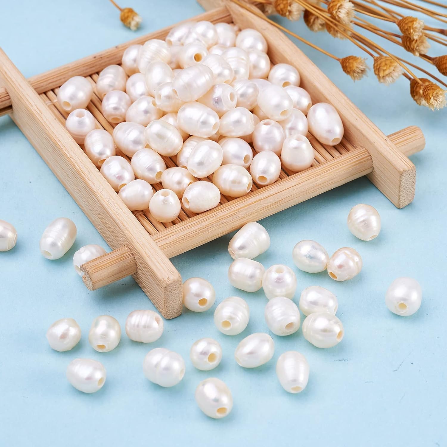 100Pcs Natural Freshwater Pearl Beads Baroque Irregular Pearls for Crafting, Large Hole Oval Loose Beads 7-10mm for Necklace Bracelet Earring Jewelry Making, Seashell Color - Image 7