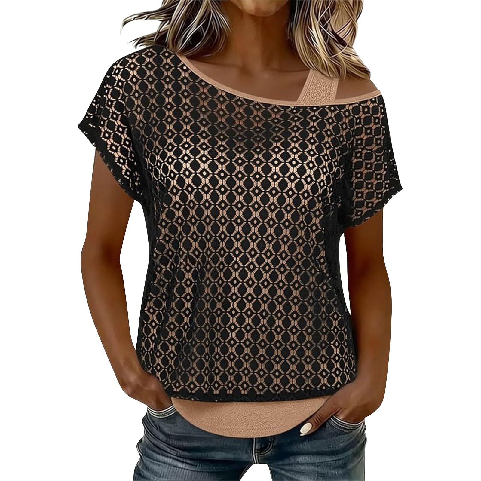 Top a maniche corte senza spalline, scollo asimmetrico