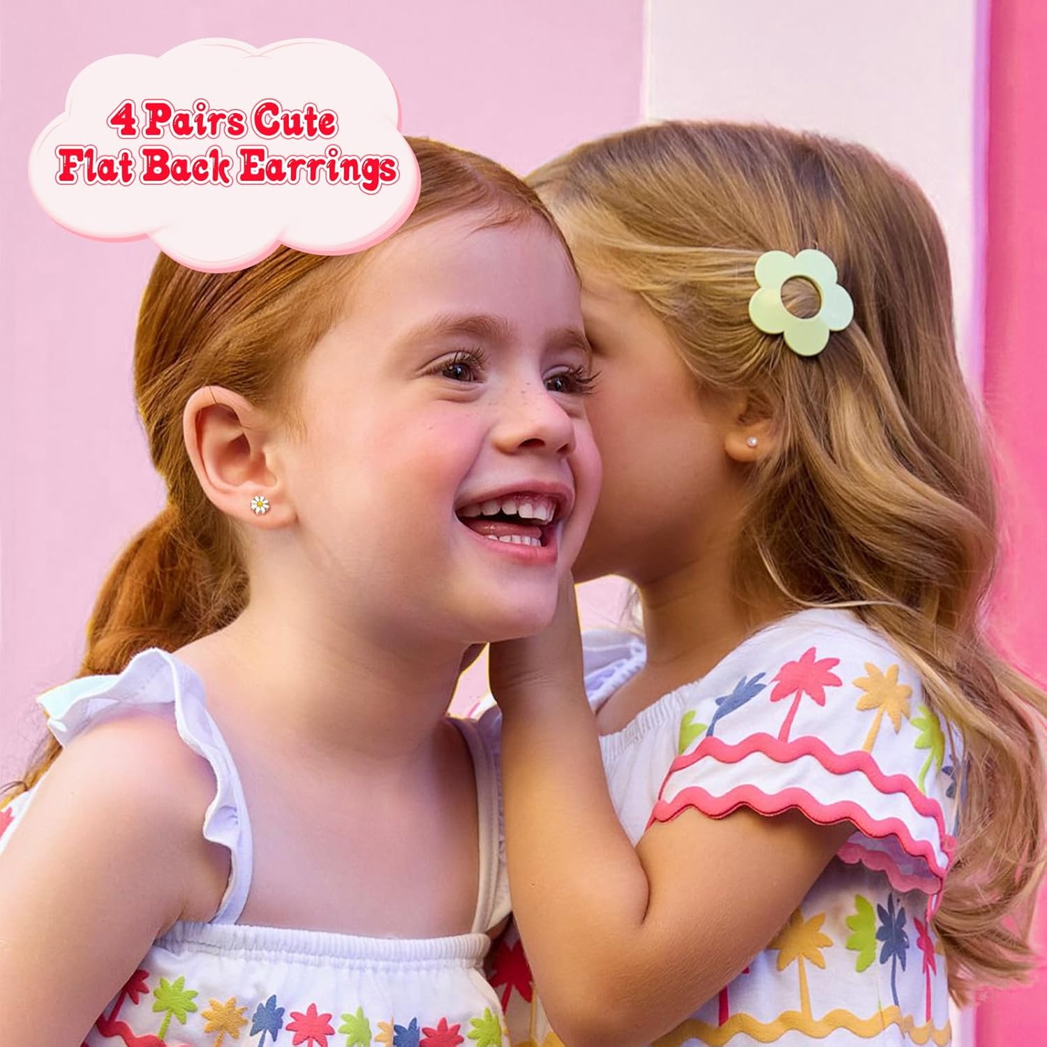 Hypoallergenic Earrings for Girls, Cute Toddler Earrings Kids Baby Flatback Screw Back Earrings 14k Real Gold Plated Small Pearl Flower Pink Heart Strawberry Surgical Steel Stud Earrings Set - Image 7