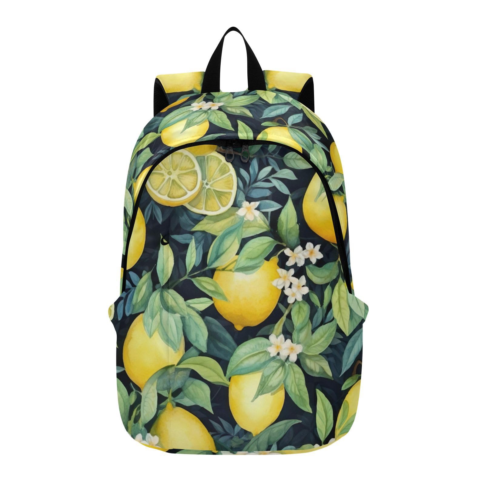 MCHIVER Travel Backpack Lemon Flowers Leaves Casual Daypack Backpacks Lightweight Carry on Bag Water Resistant Hiking Backpack for Men and Women