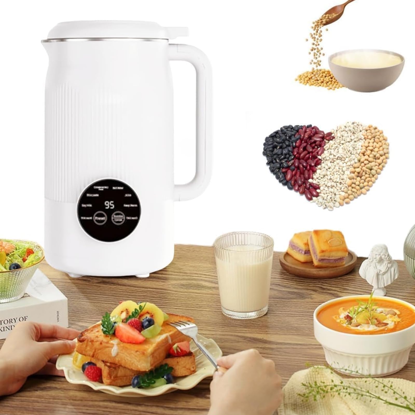 Maszyna do Mleka Sojowego i Orzechowego 1,2L – Automatyczna 8 w 1 do Mleka Migdałowego i Owsianego z 12 Ostrzami, Timer 18h, Podgrzewanie 6h, Samoczyszcząca, Mleko Roślinne do Domu i Rodziny green