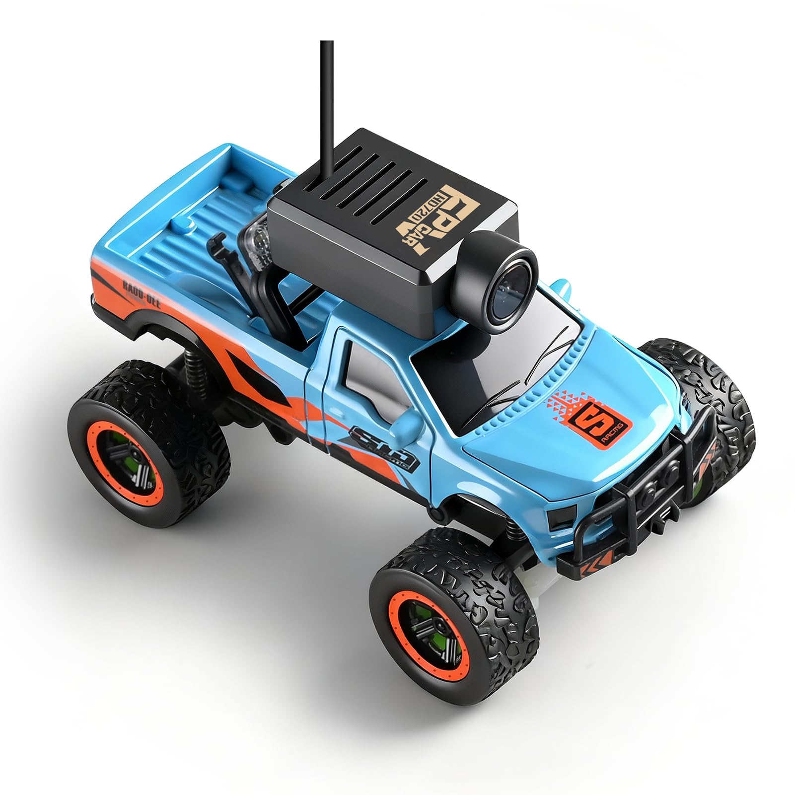 Alomejor Samochód Mini RC 1:64, Zdalnie Sterowany Pojazd Terenowy 2,4G 4WD FPV z kamerą HD, żyroskopem i Diodami LED, dla Dzieci i Dorosłych (BLUE)
