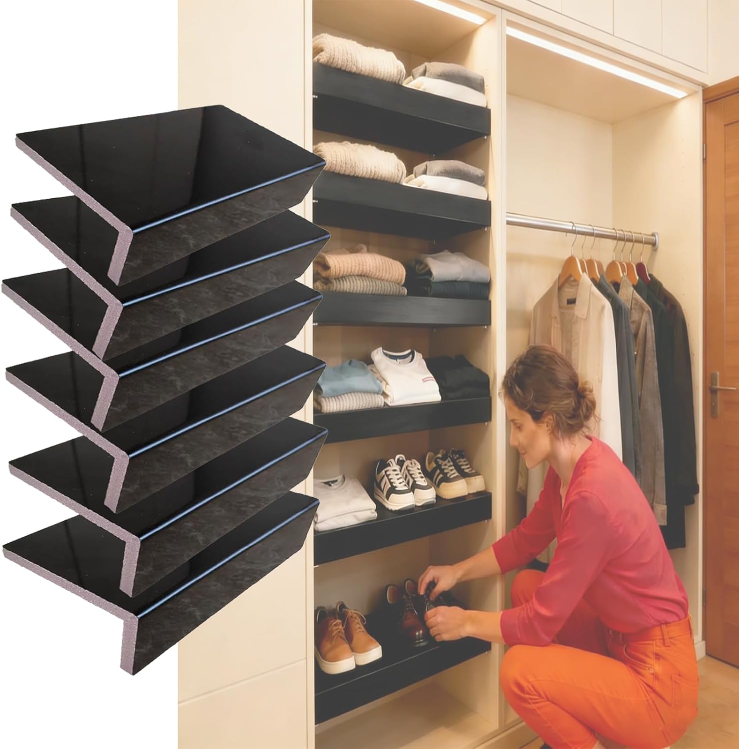 6-Pack Wire Shelf Cover,28x12in Wire Rack Covers,for Shelving,Foamed PVC Faux Wood Shelf Liners, Black Removable Decorative,for Kitchen, Wood Shelf Cover Wire Shelving,Easy Install