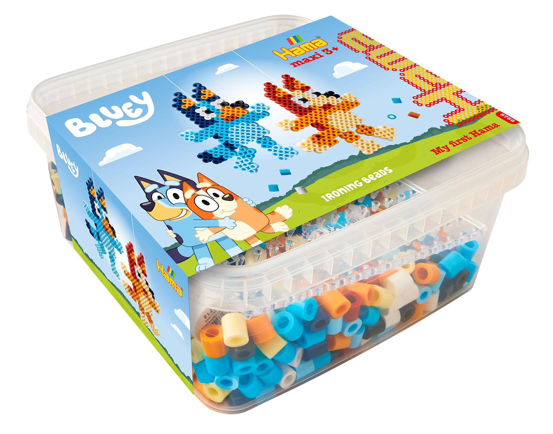 Hama Maxi Beads Bluey Craft Box – 900 Iron-On Fuse Beads, Large Pegboard, Design Sheet, String & Ironing Paper – Arts & Crafts Kit for Kids Ages 3+