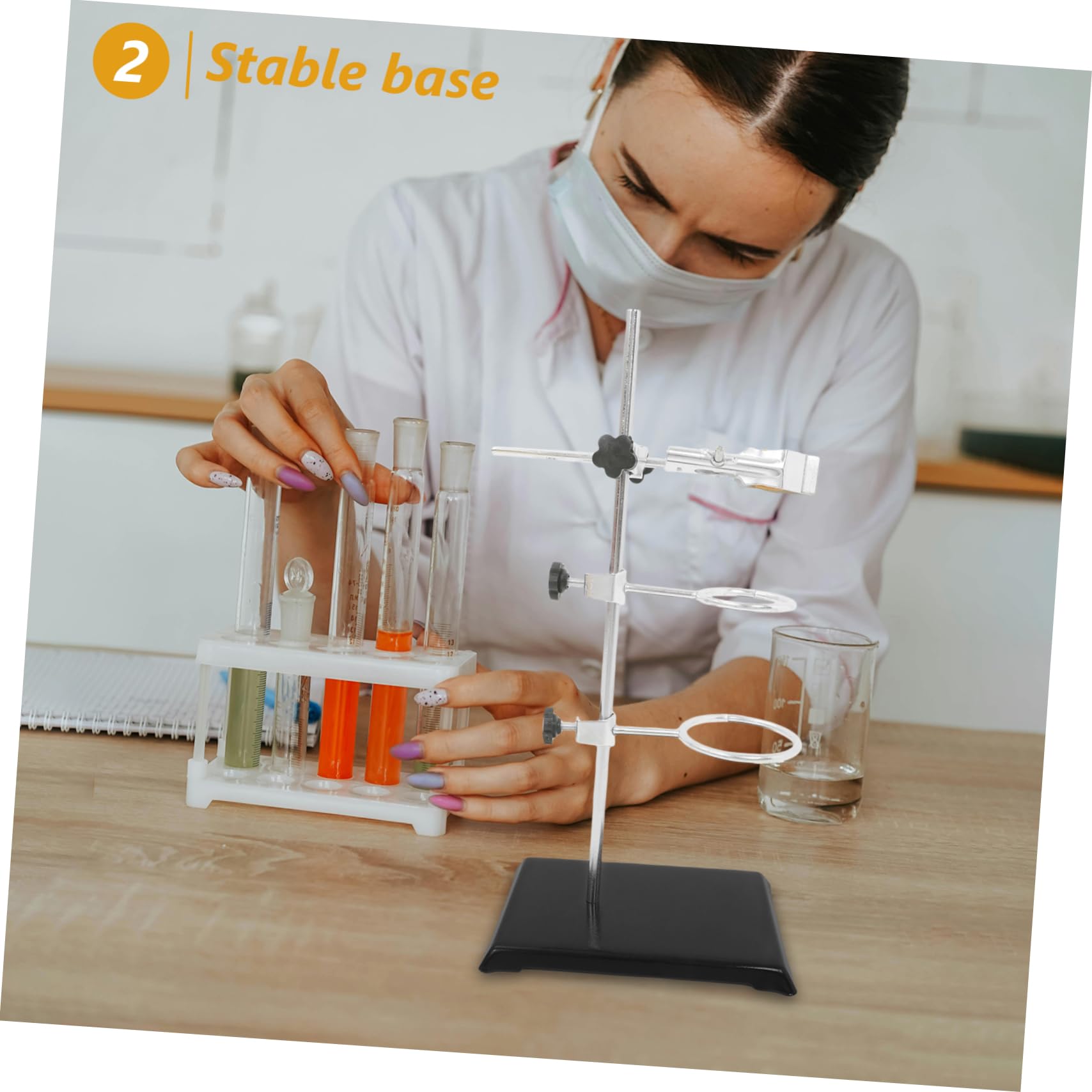 Supporto per Becher e Vetreria, Anello Regolabile in Ferro Nero 40 Cm | Base Stabile, per Distillazione e Reazioni Chimiche, Adatto a Materiale di Laboratorio e Laboratorio di Scienze