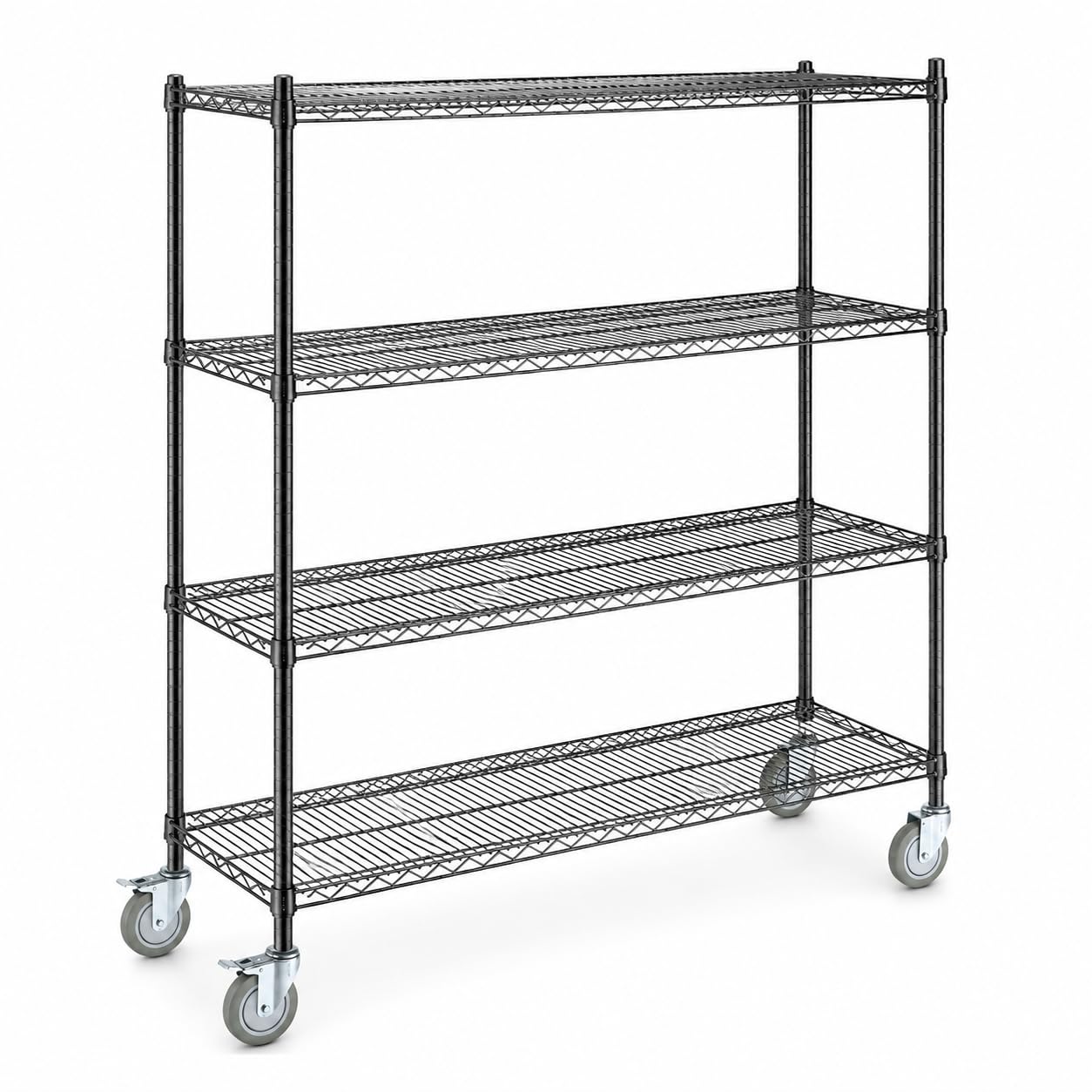 18" x 72" NSF Black Epoxy 4-Shelf Kit with Casters by Glownary – 18 Inches X 72 Inches X 77 Inches, Epoxy-coated Metal, Black, Model 465b1872ke4c