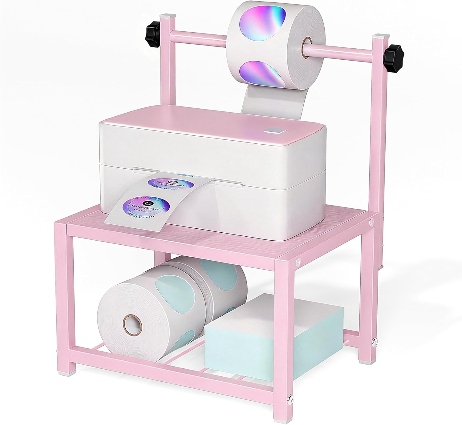 Label Holder for Rolls and Fan-Fold Labels, Sturdy Thermal Sticker Holder for Desktop Thermal Printer, Shipping Label Sticker Dispenser for Home, Office, and Small Businesses