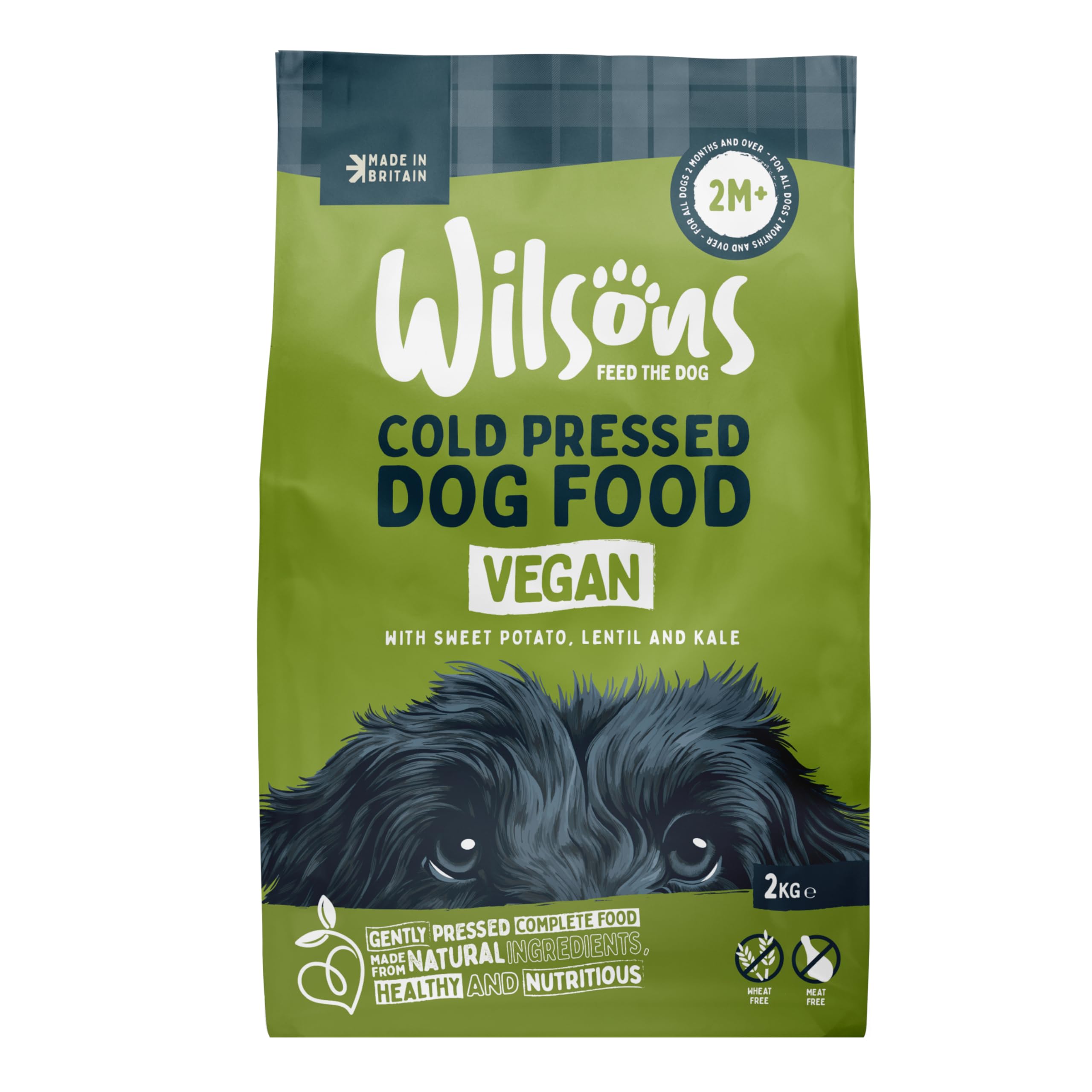 WILSONSVegan Cold Pressed Dry Dog Food, Wheat Free, High Protein, Delicious Meal with Essential Nutrients, Hypoallergenic, Suitable for Adult Dogs and Puppies 2 Months and Up (2kg)