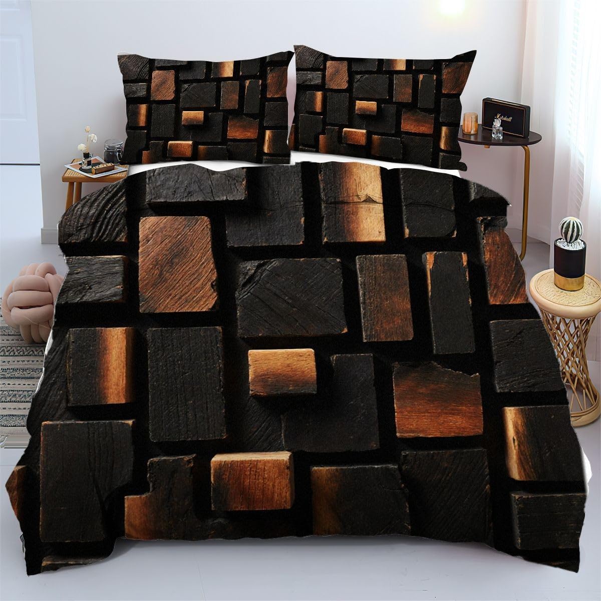 Housse de couette géométrie noire 140x200 pour ado branché