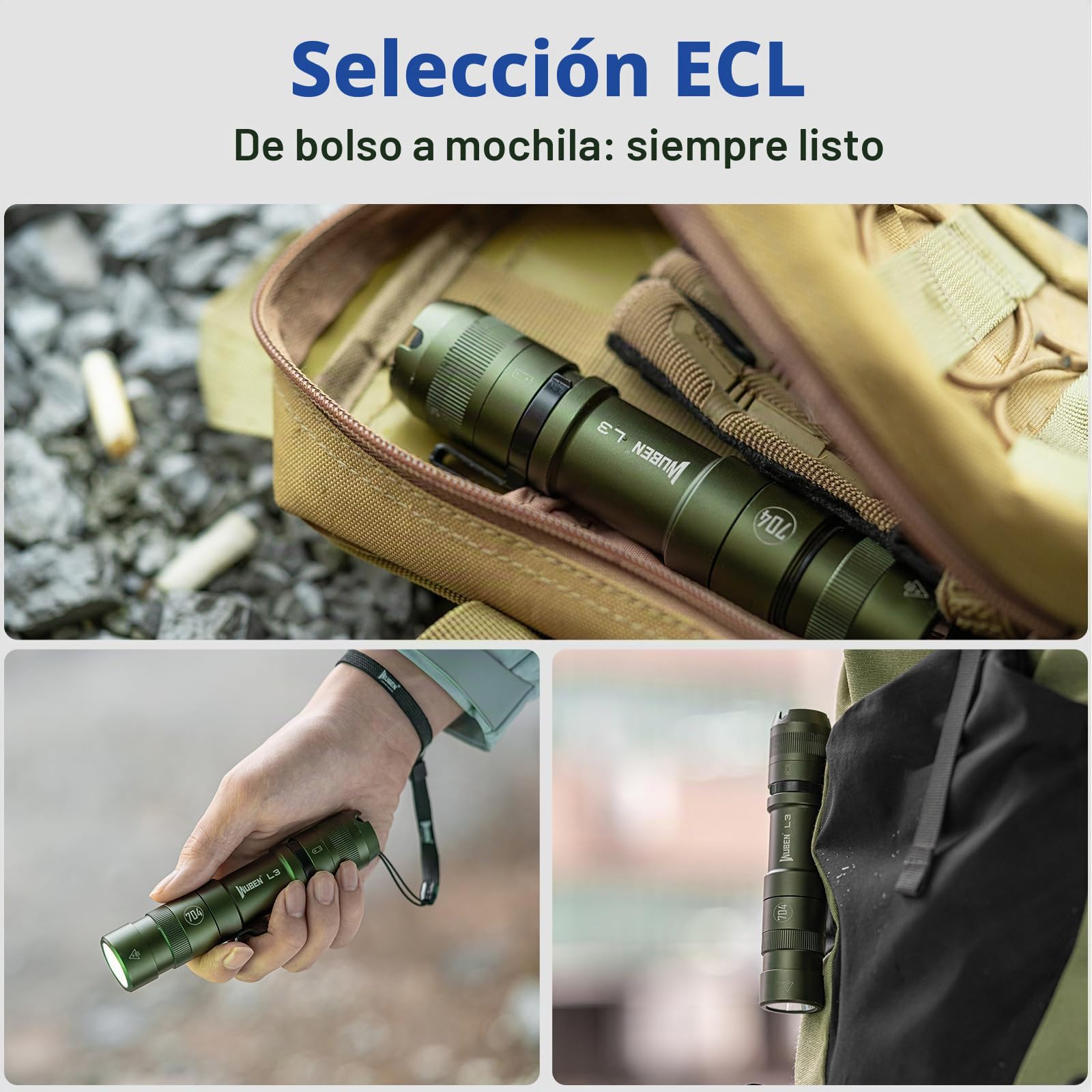 WUBEN L3 Linterna LED Recargable, Linterna Tactica 3000LM Alta Potencia, Doble vía de carga USB C Linterna de Mano Con 7 Modos IP68 Impermeable Para Camping, Senderismo, y Montañismo