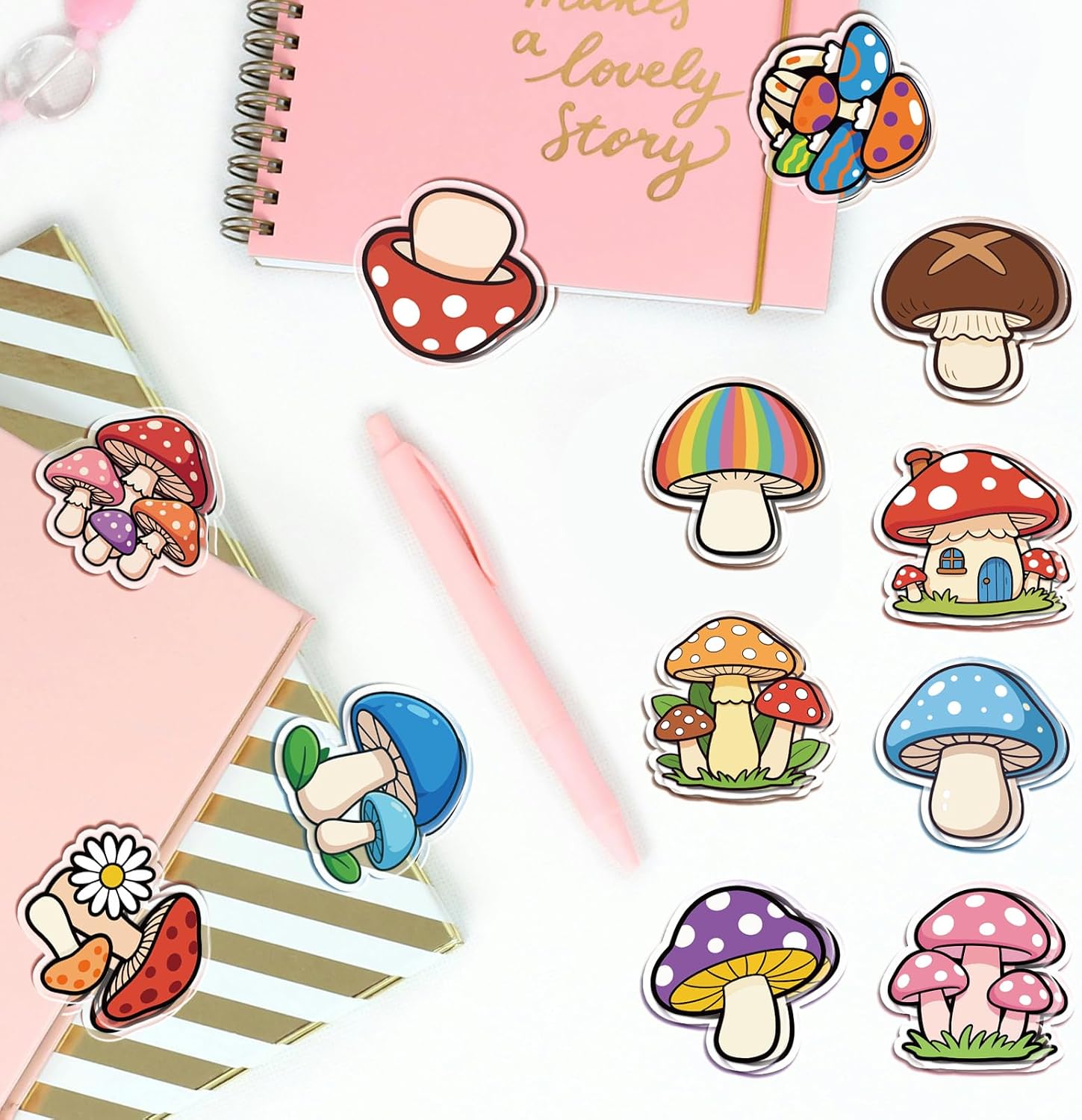 MAYJOYDIY 24Pcs 12 Styles Mushroom Plant Acrylic Chip Clips Colorful Mushroom Cluster Bag Sealer Sealing Closures Cute Daisiy House Pizza Bag Clips for Food Storage Airtight Seal Grip image 2