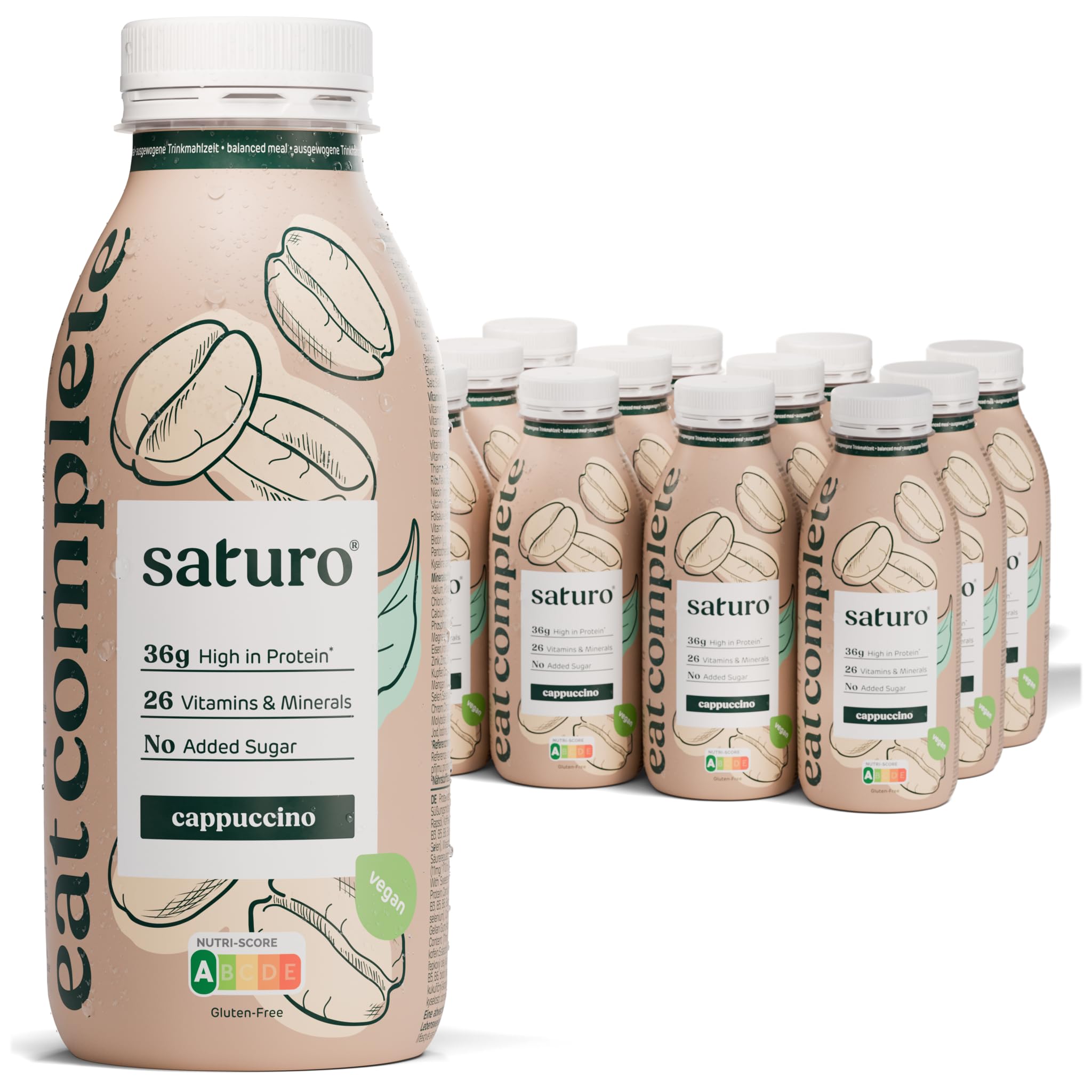 Saturo Meal Replacement Shake Vanilla | Astronaut Food With Protein & 500kcal | Vegan | Drinkable Meal With Essential Nutrients | 12 x 500 ml