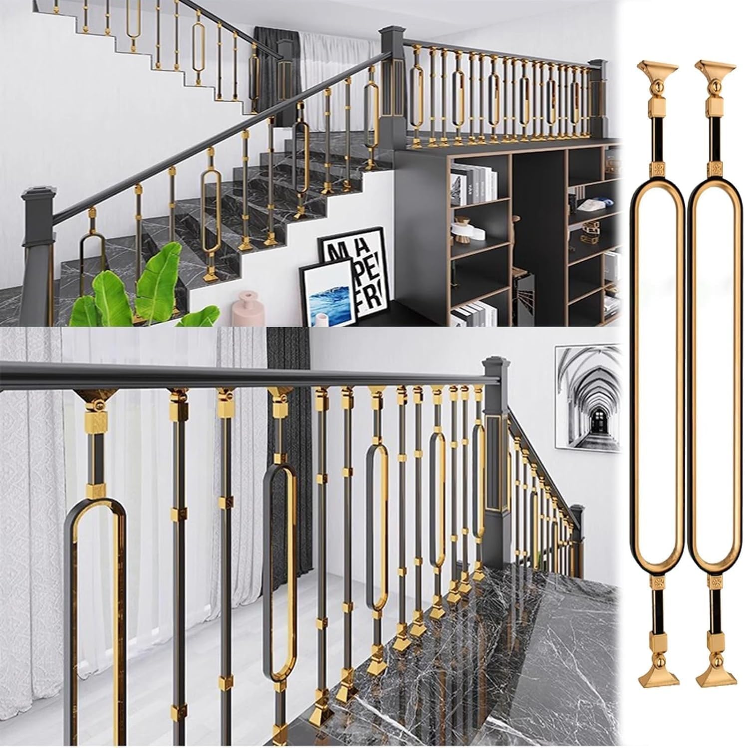 Axes de garde-corps en métal décoratif au fini mat pour intérieur contemporain