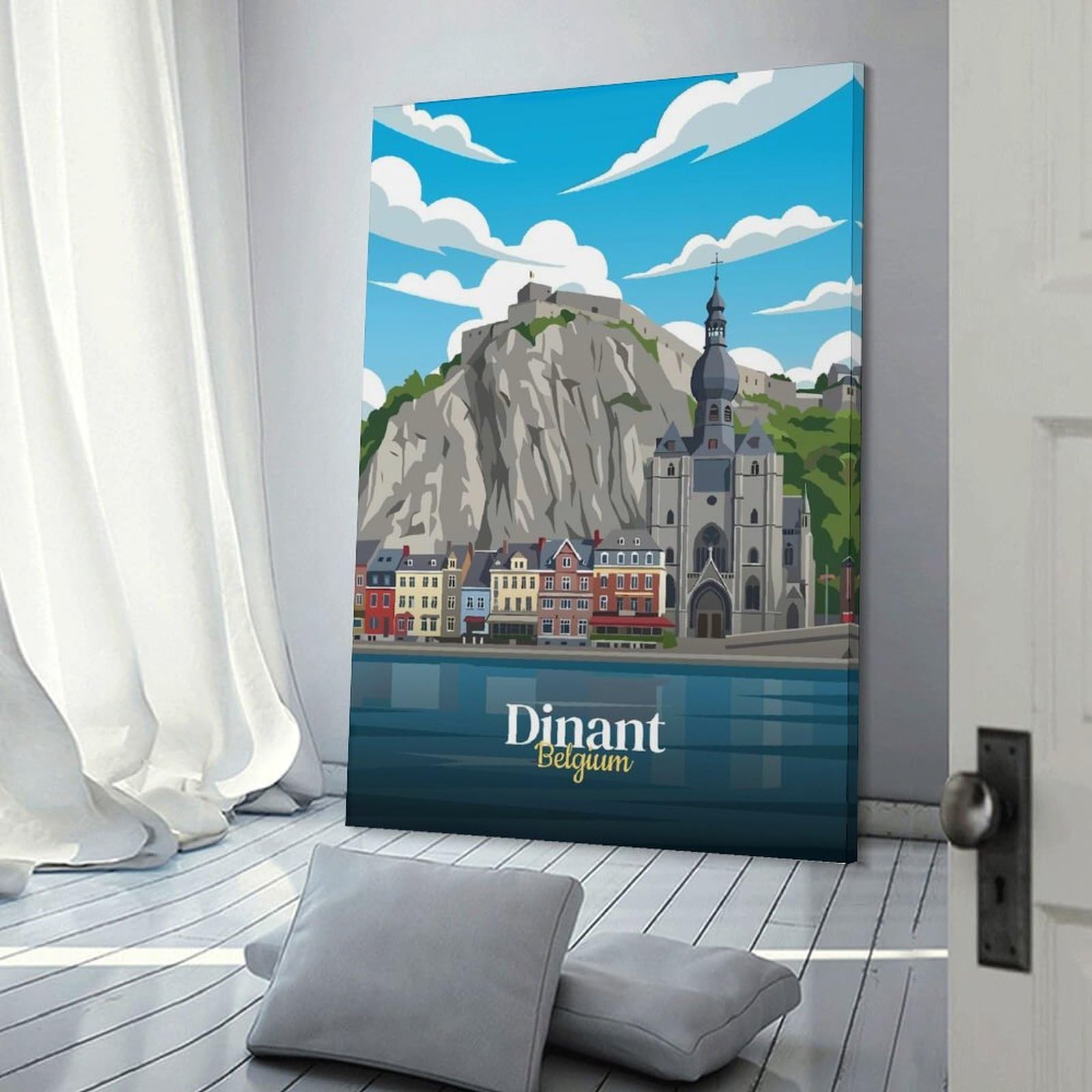 Junmoney Dinant, Belgium Travel Canvas Wall Picture 24x36inch(60x90cm), for Picture Wall Styling in Lounge Or Bedroom, Decorative Artwork with Flexible Styling