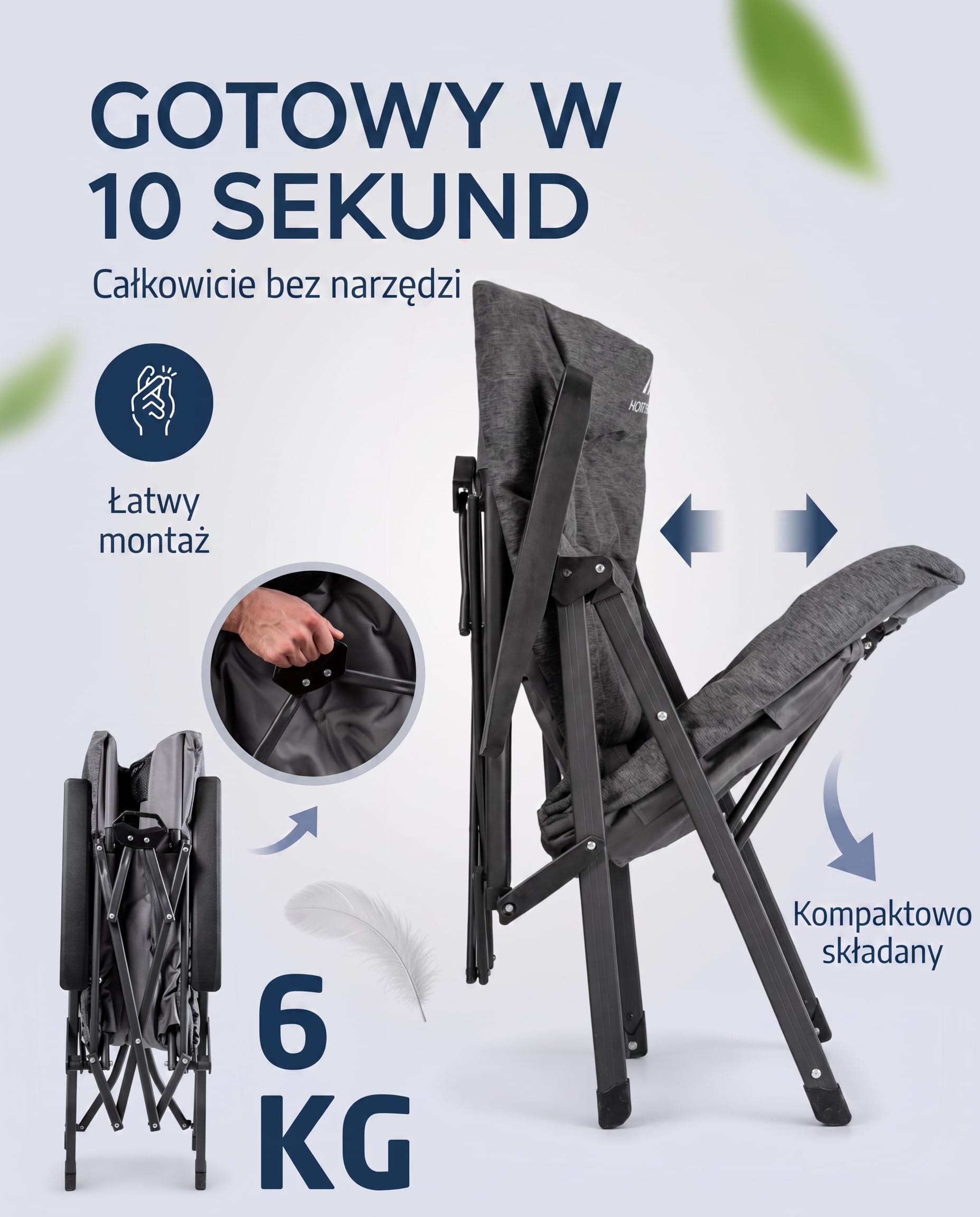 NORDMUT® Premium składane krzesło campingowe z wysokim oparciem – regulowane w 4 pozycjach – Wygodne krzesło ogrodowe o nośności 140 kg do camping i outdoor (Popielaty 1x)