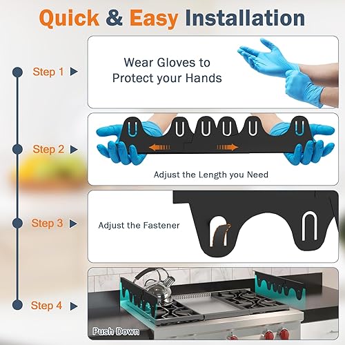 Miniatura 4 de Cubiertas para estufas de acero inoxidable, paquete de 2 rellenos retráctiles para estufas (13.8 a 27.5 pulgadas de largo, 0.79 pulgadas de ancho),
