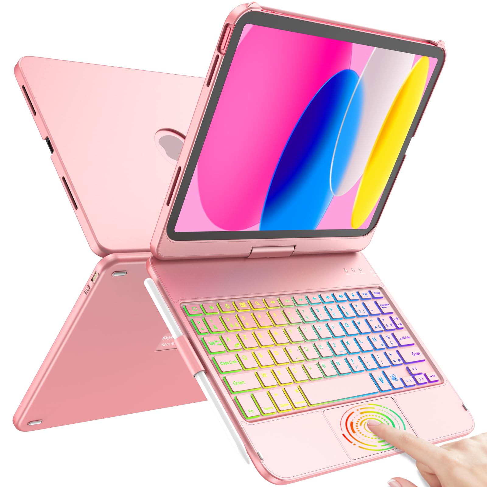TQQ Clavier pour iPad 10/11 Ème Generation (10.9 Pouces 2022/11 Pouces A16 2025) avec Pavé Tactile de Précision, Clavier Rétroéclairé 10 Couleurs de Type Ordinateur Portable, Clavier Français AZERTY