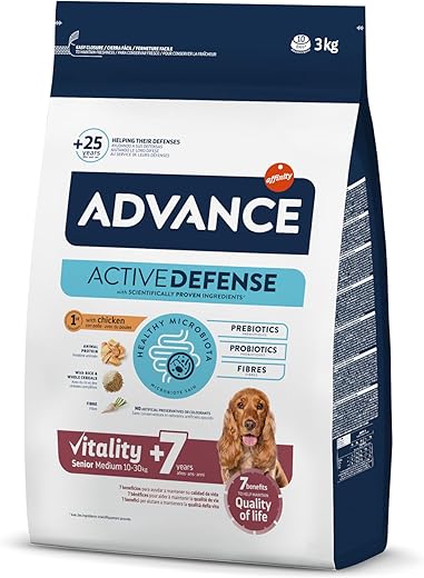 Advance – Pienso para perros senior +7 años Advance Vitality Medium pollo y arroz. 3 Kg