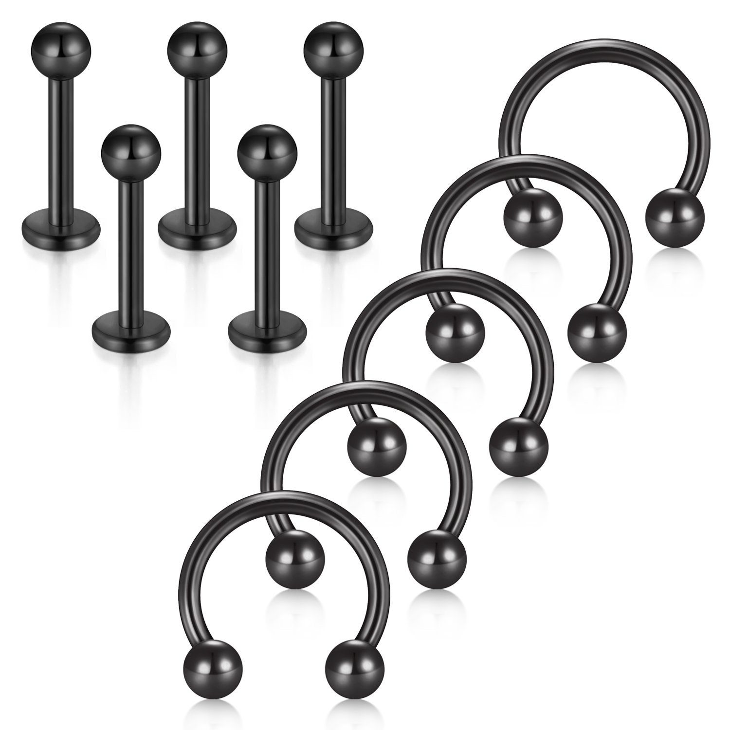 Funseedrr 10pcs 16 calibre labio Larbet Stud herradura BCR Piercing anillo 8 mm negro nariz Tragus Helix Piercing joyería conjunto
