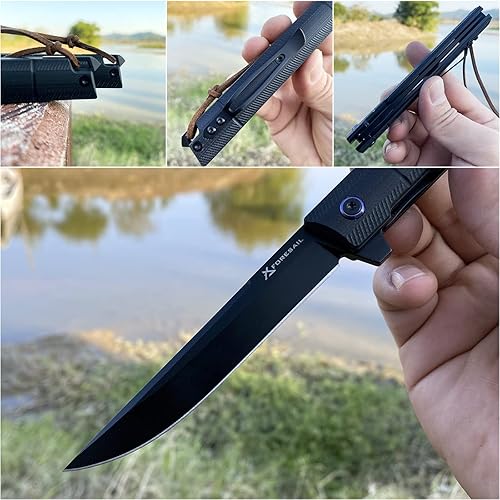 Miniatura 9 de El cuchillo de bolsillo plegable cuenta con una hoja de acero PVD DC53 negro, mango G-10, gran punta, rodamientos de bolas, y es ideal para acampar