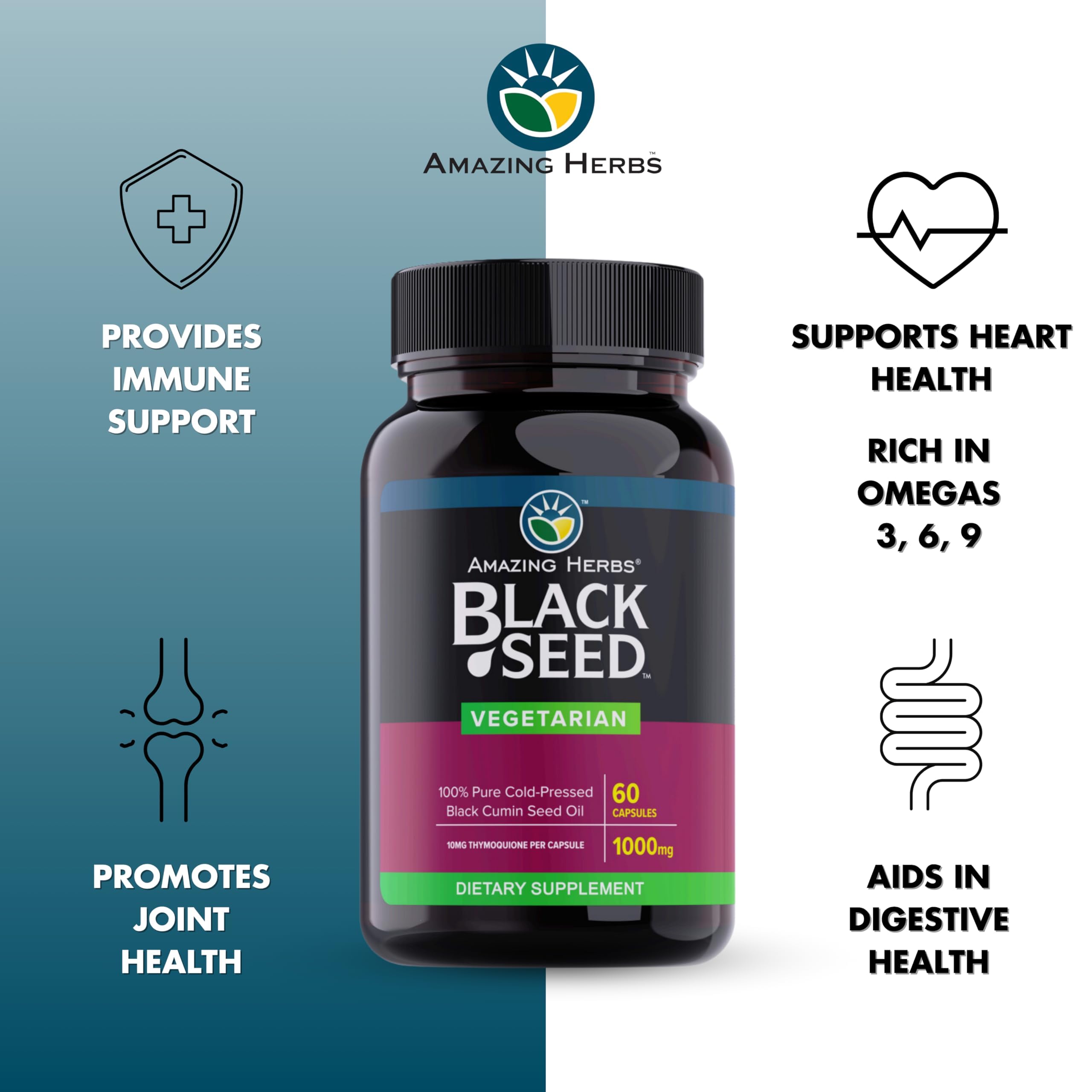 Amazing Herbs Premium Black Seed Oil - 60 Vegetarian Capsules, 1000 mg — Amazon image 2