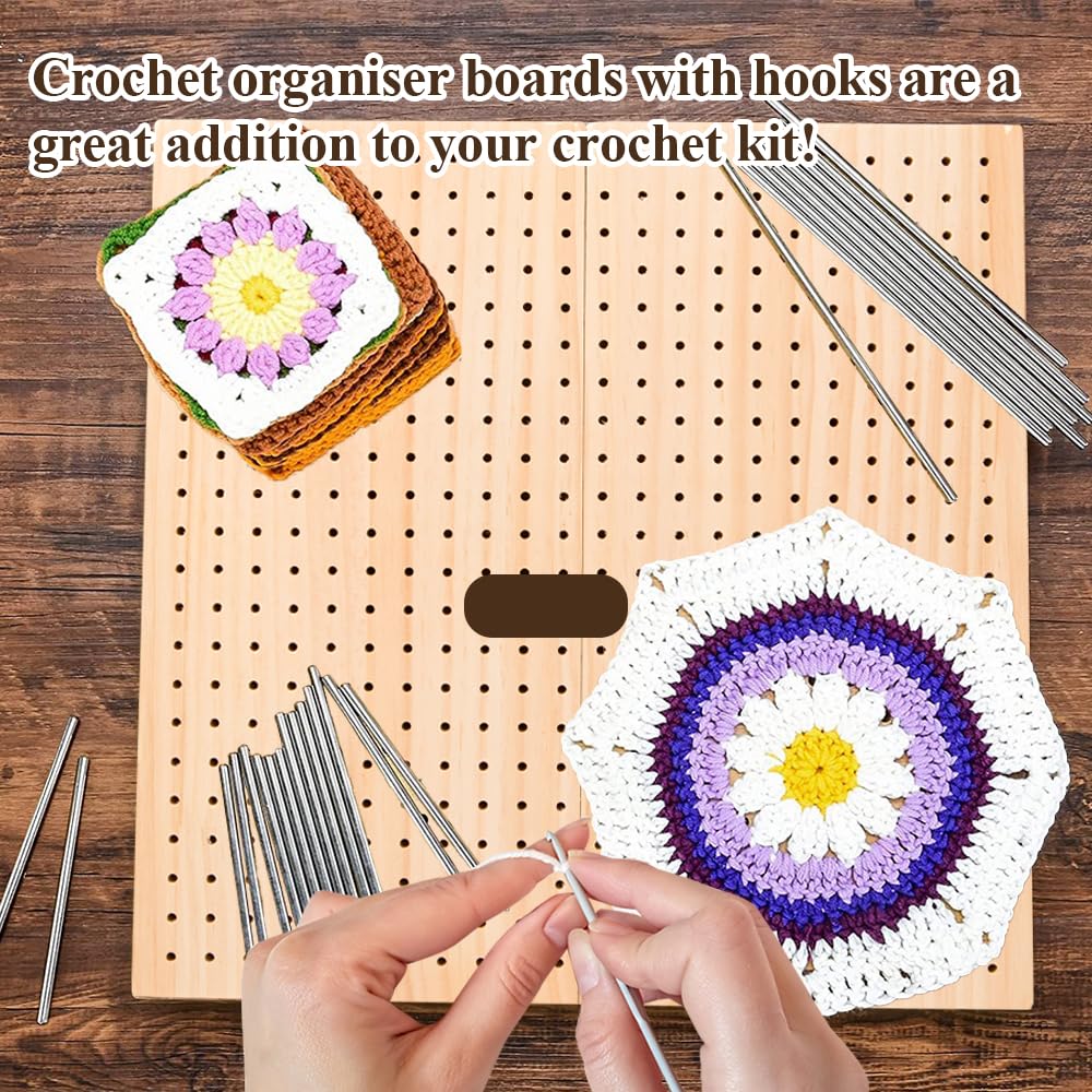 Blocco di Blocco per Granny Square 30x30 cm Tappetino Lavorare a Maglia in Legno con 30 Perni in Acciaio Inox Blocchetto Quadrato in Legno per Piccole Parti a Maglia o Uncinetto