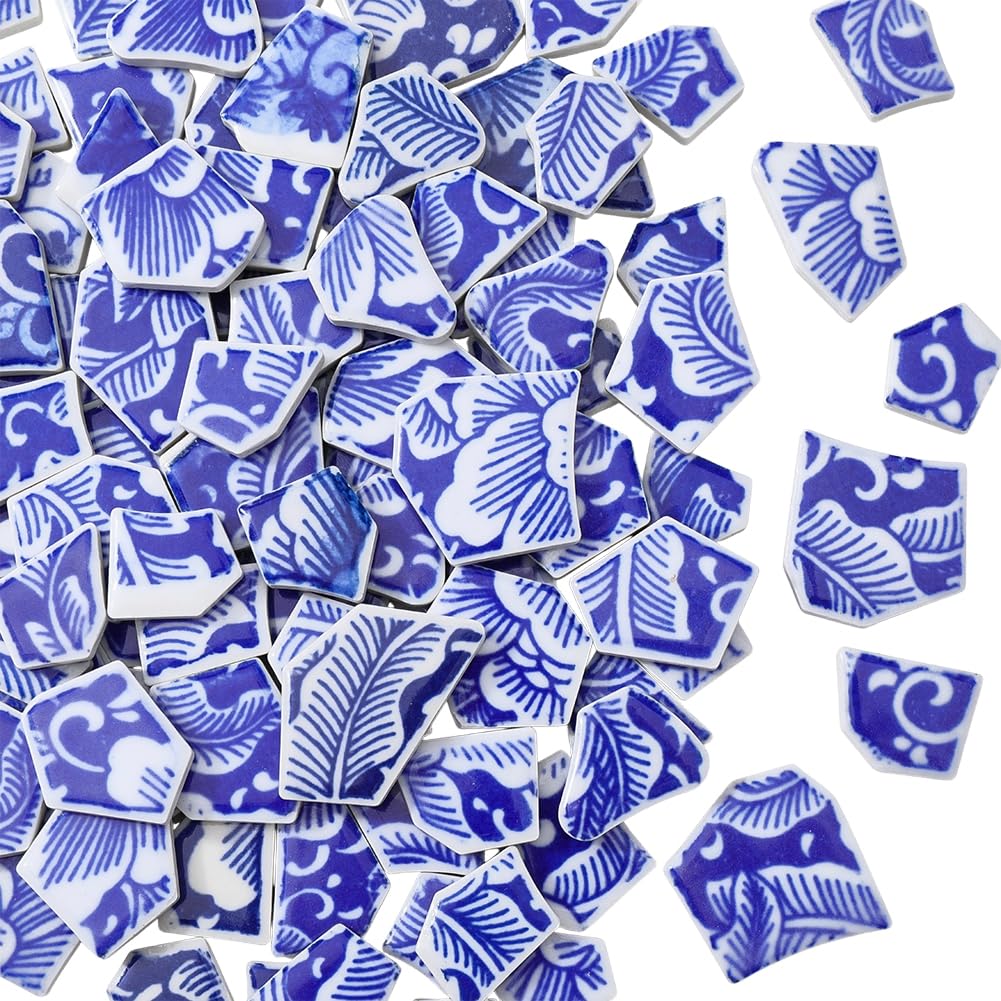 SOFPLATE 500g Porcelain Mosaic Tiles Blue and White Ceramic Tiles Bulk Random Shape China Crack Broken Tiles Pieces for Art Crafts Mosaic Making Projection Home Flowerpot Vases Cup Decorations Adults