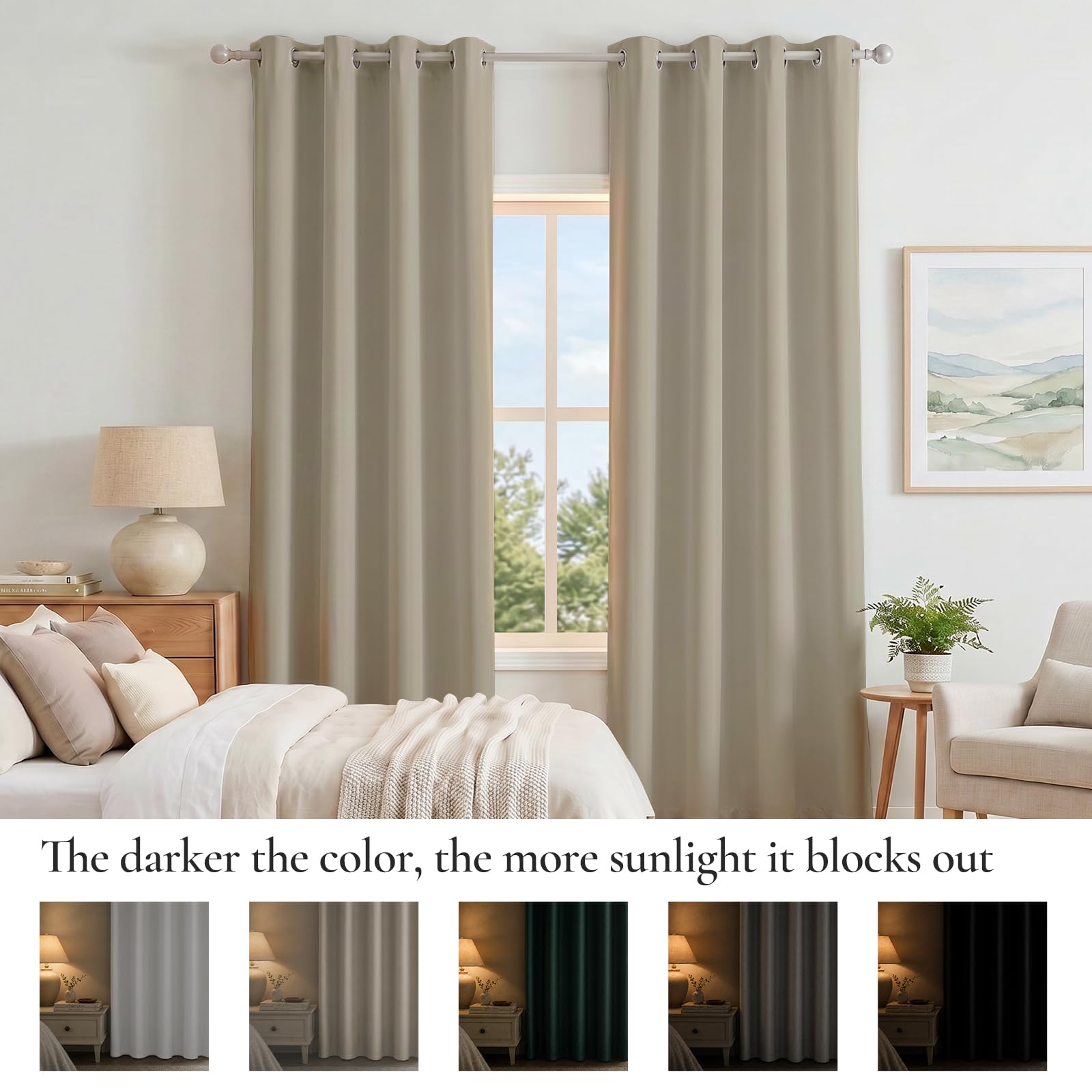 Ystyle Cortinas Salon Dormitorio 2 Piezas, 140×280cm, Beige