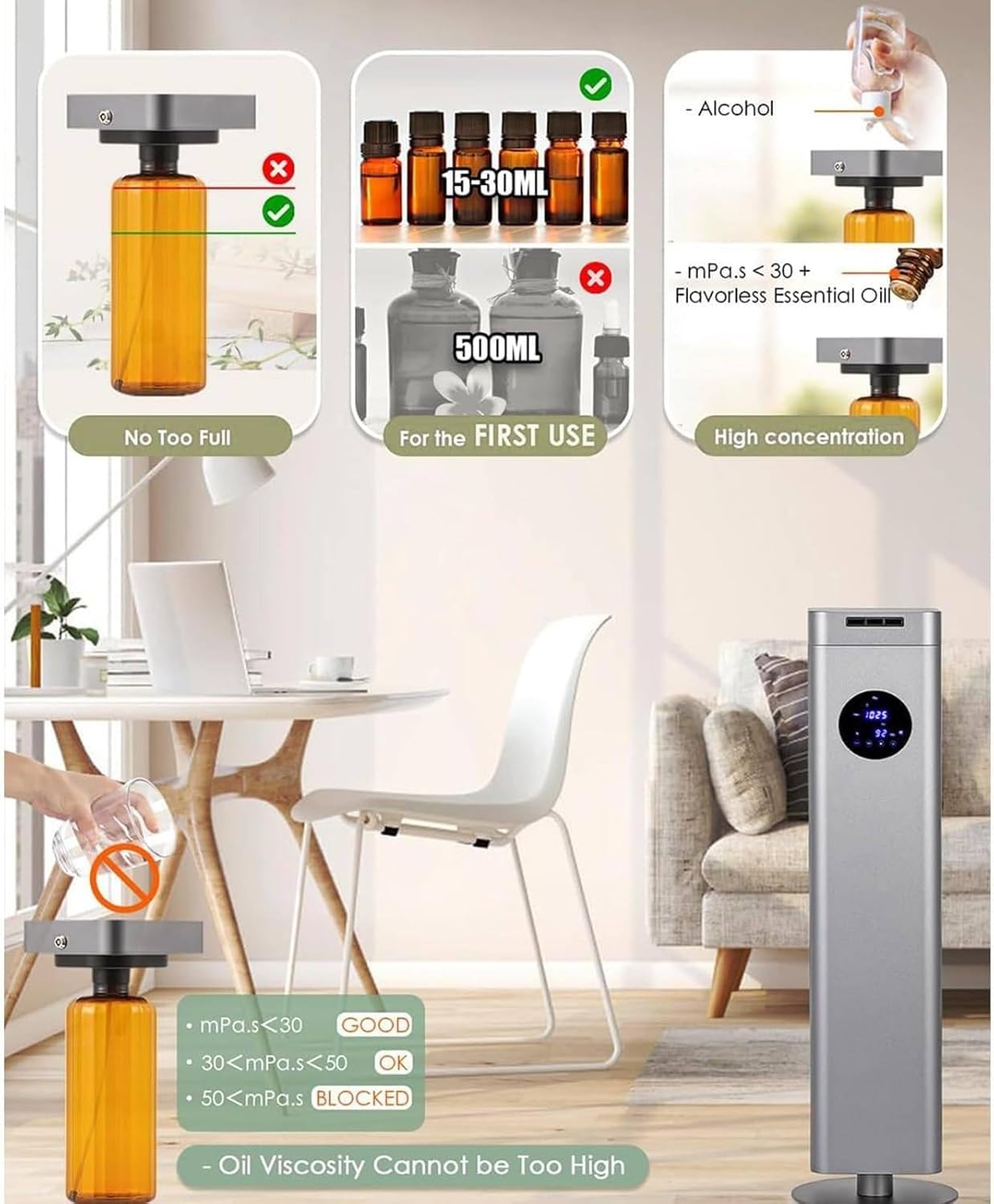 Machine à air parfumée Bluetooth, diffuseur d'huiles essentielles par atomisation Intelligente de 1 500 ML, diffuseur de Parfum d'aromathérapie avec télécommande, Couverture de 4 000 Pieds carrés