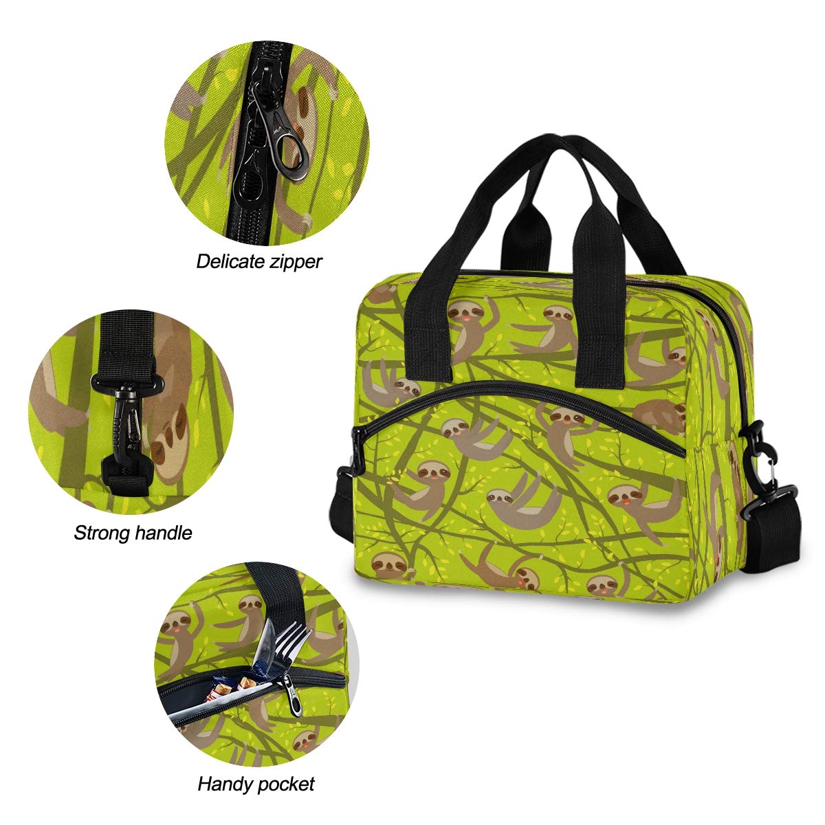 Giwawa Lunch-Tasche 'Faultier' – Isoliert, Auslaufsicher, 21,6x12,7x20,3 Cm, Mit Vordertasche