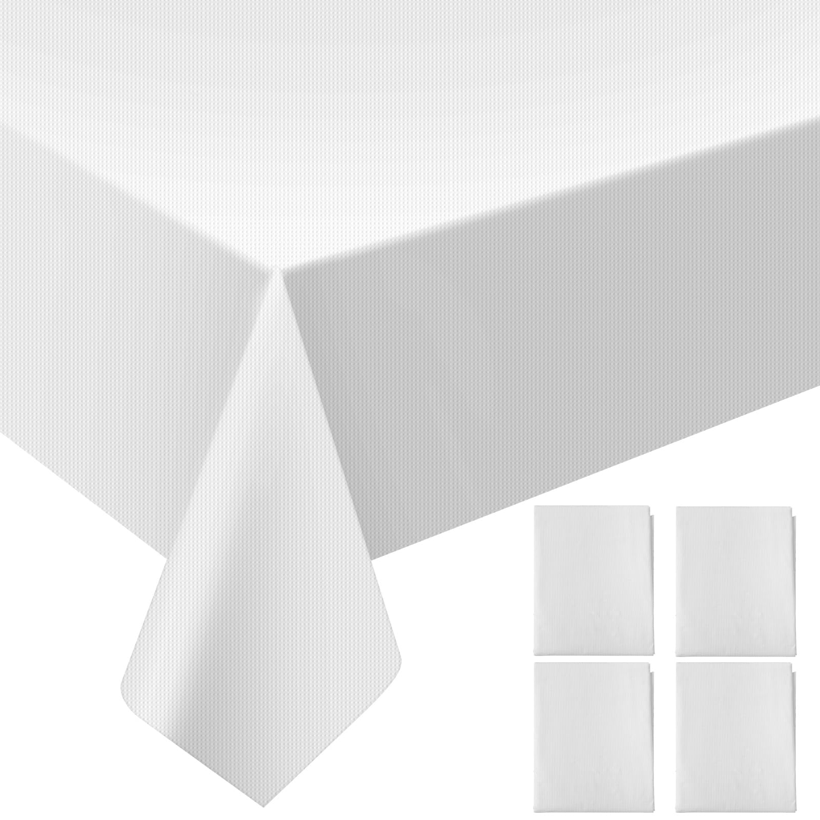 Sinload Paquete de 25 manteles de papel blanco para mesas rectangulares de 55 x 110 pulgadas, manteles de papel de 3 capas con respaldo de plástico, papel desechable y mantel de plástico para bodas