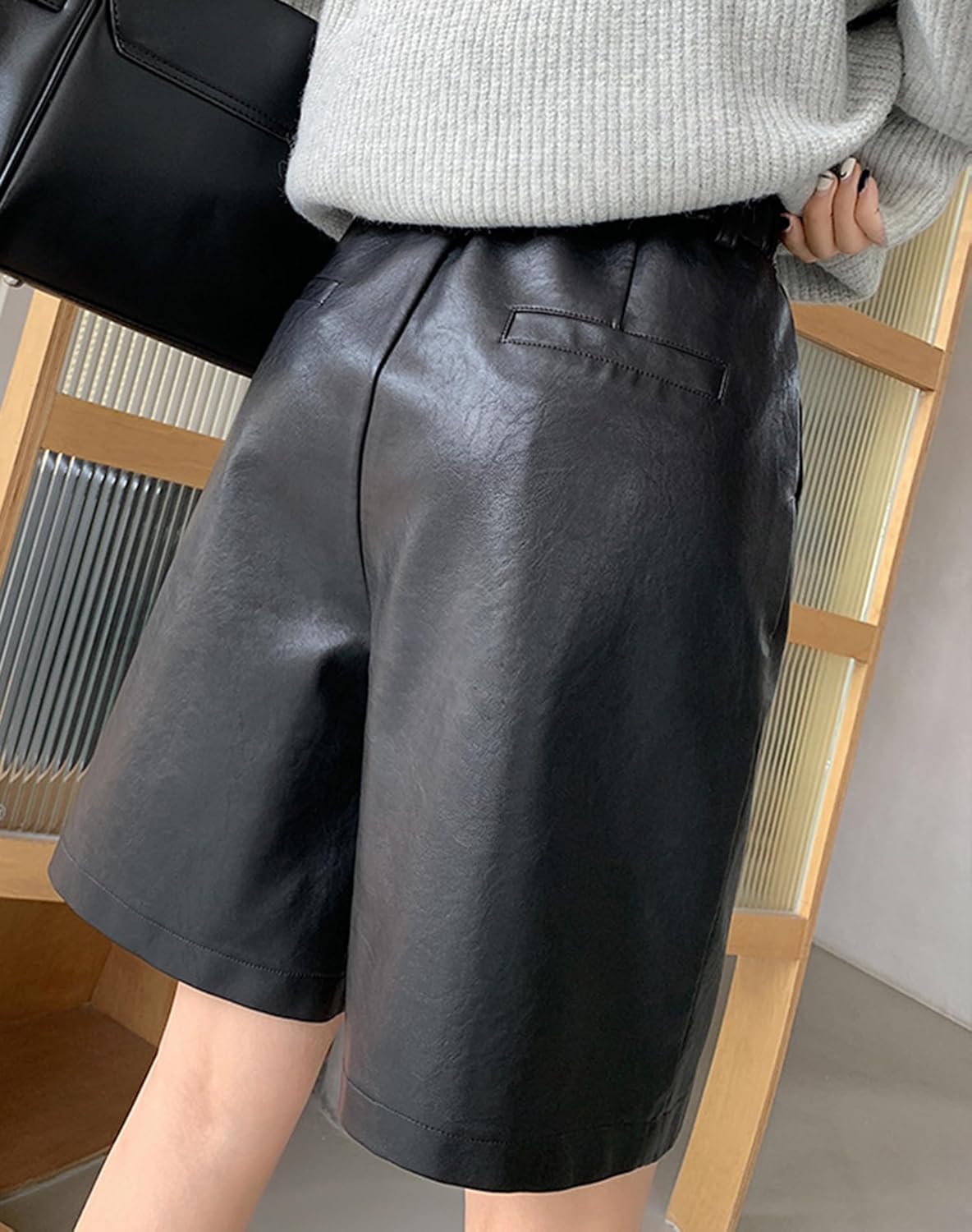 Lucrosun Women's Trendy Faux Leather Shorts High Waist Bermuda Biker Shorts - Image 2