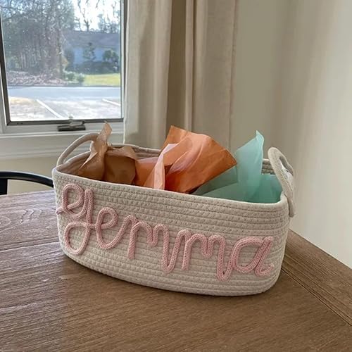 Miniatura 7 de Custom Baby Name Basket, Baby Shower Gift Basket, Diaper Caddy For Baby Girl-Cotton Rope Diaper Caddy,Diaper Organizer For Changing Table (Option 1)