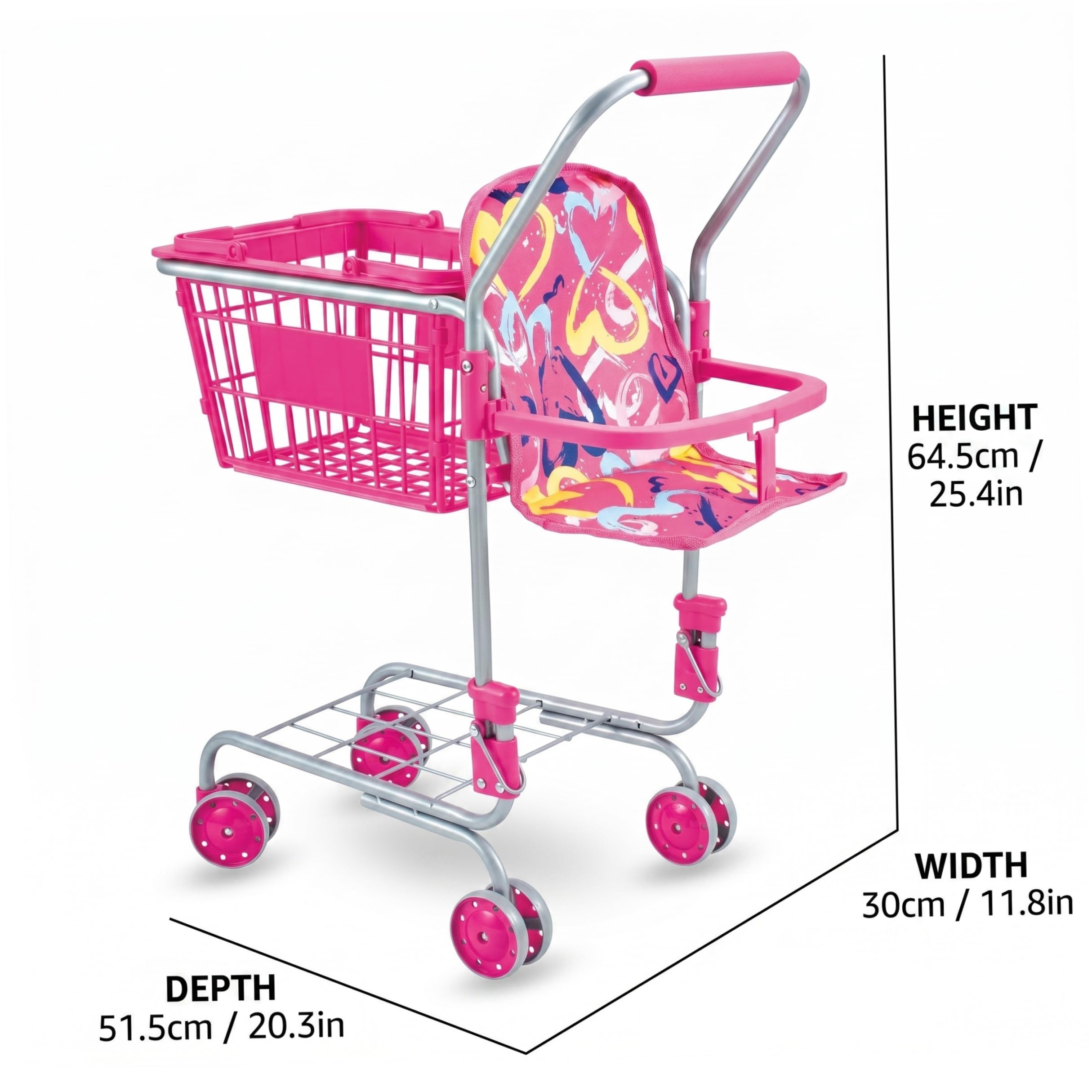 Carrello della Spesa per Bambini Carrello della Spesa Giocattolo Pieghevole con Cestino per 1-3 Bambini