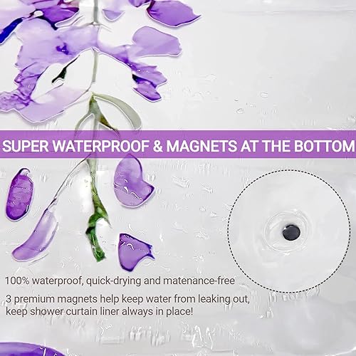 Miniatura 6 de Cortina de ducha transparente con diseño floral y lavanda, cortinas de ducha decorativas de plástico transparente con bonitas flores para baño, 72 x