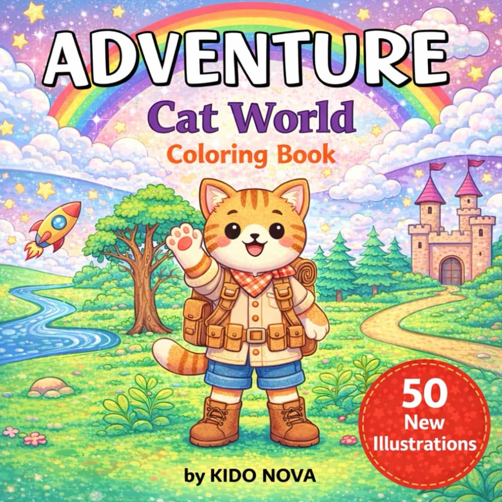Adventure Cat World Coloring Book for Kids Ages 4–10: A Journey Through Space, Jungle, Oceans, Fantasy Worlds, Pirates, Ninjas and More | A Fun Bold and Easy Coloring Book
