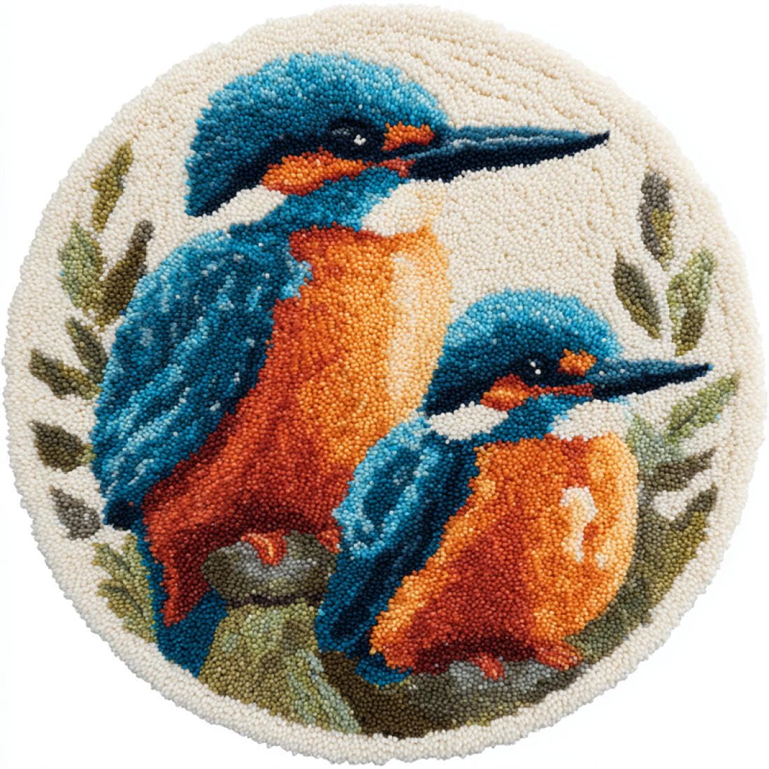 Rqwybcaxn DIY Latch Hook Rug Kit for Beginners Animal Crochet Starter Kit Cartoon Bird 60x60cm Round Tapestry with Crochet Hook Bedroom Craft Gift