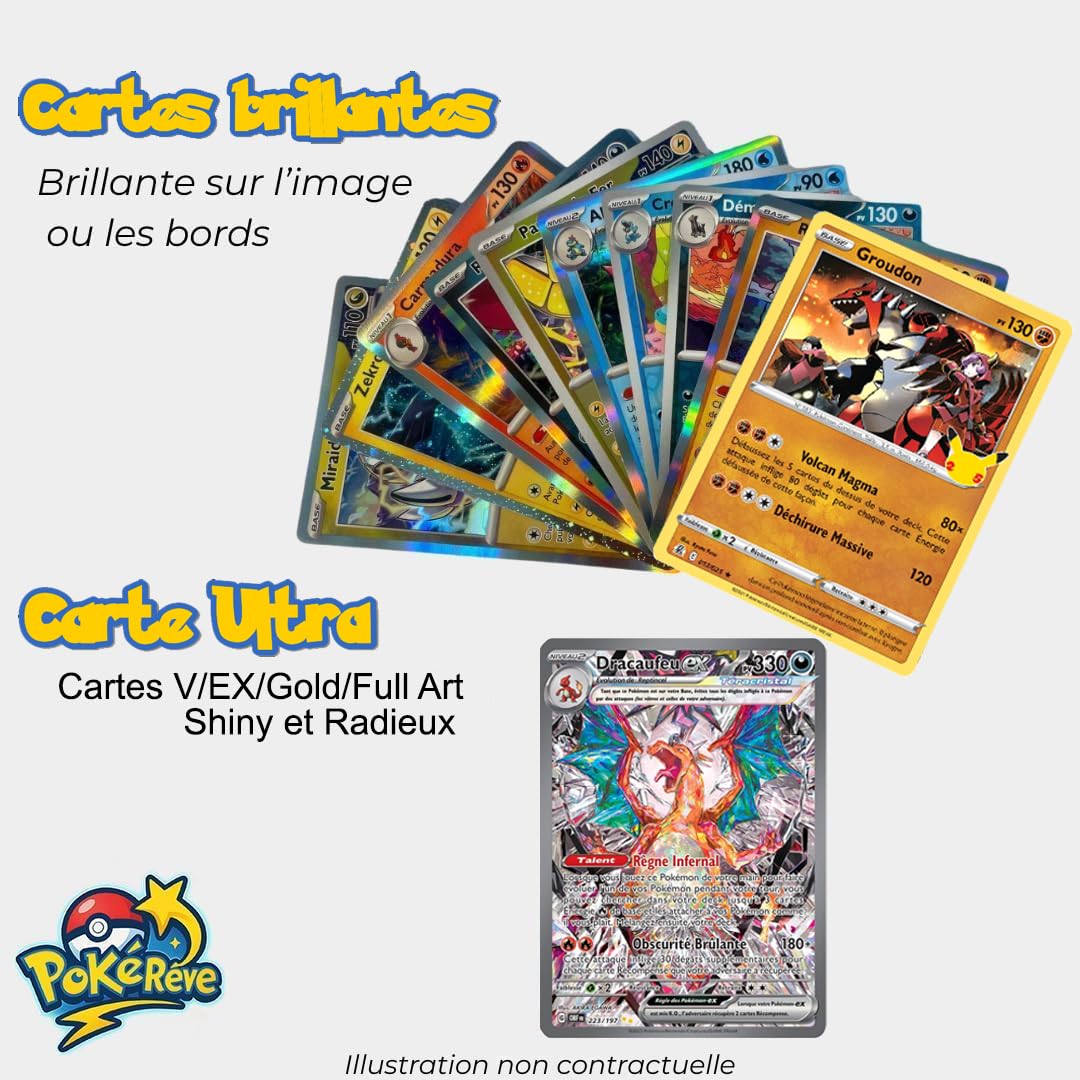 55 Official French Pokemon Cards Including 10 Shiny + 1 Ultra Rare Guarantee 0 Duplicate and 0 Energy Pokemon Cards Ideal as a Gift for Children and Adults Toys & Games