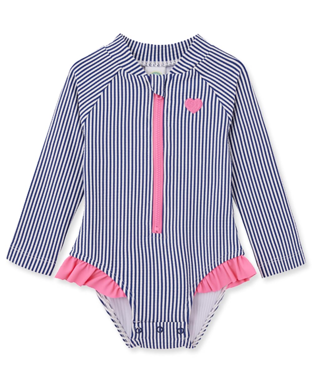 Little Me Baby Girl's Two-Piece UPF+ 50 Sun Protection Rash Guard Set, Navy Stripe