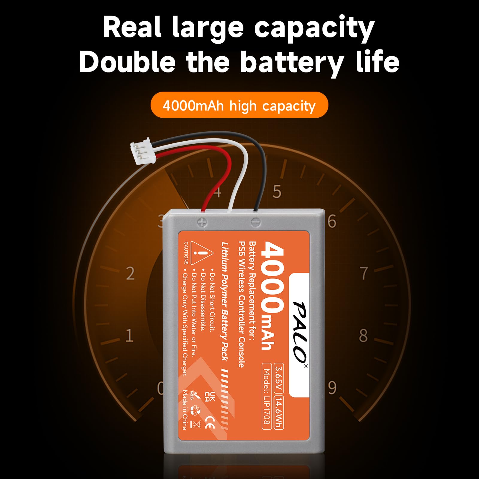 2 Batterie per Controller PS5 4000 mAh – 3,65 V/14,6 Wh al litio ricaricabile ad alta capacità per LIP1708, PS5 Dual Sense, CFI-ZCT1W, CFI-ZCT1J Wireless Controller