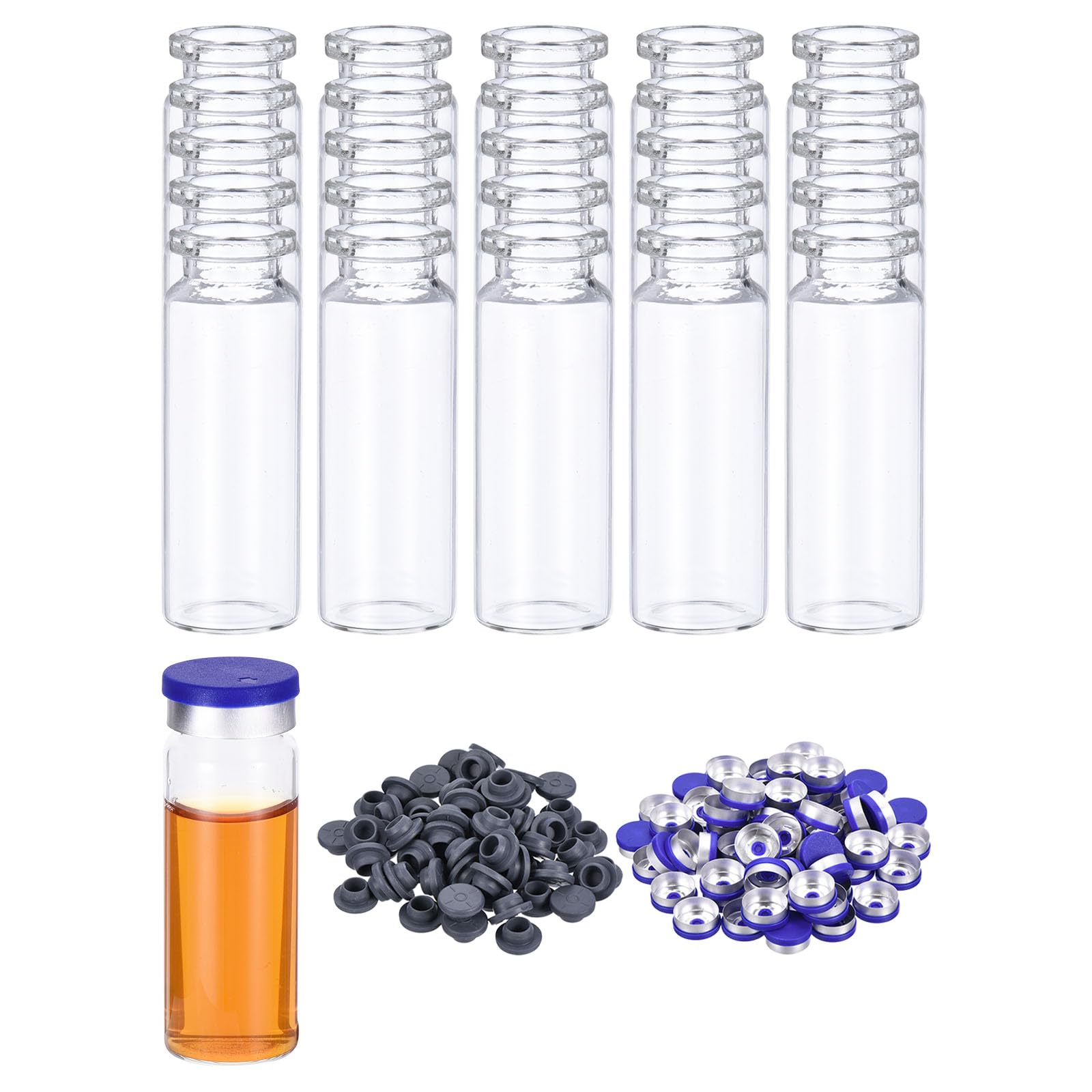 PATIKIL 15ml Frasco de Vidrio Pequeño 100uds Vacíos Botella de Muestra Mini Transparente con Tapas Tapón de Goma para Laboratorio Inyección de Plantas Transparente