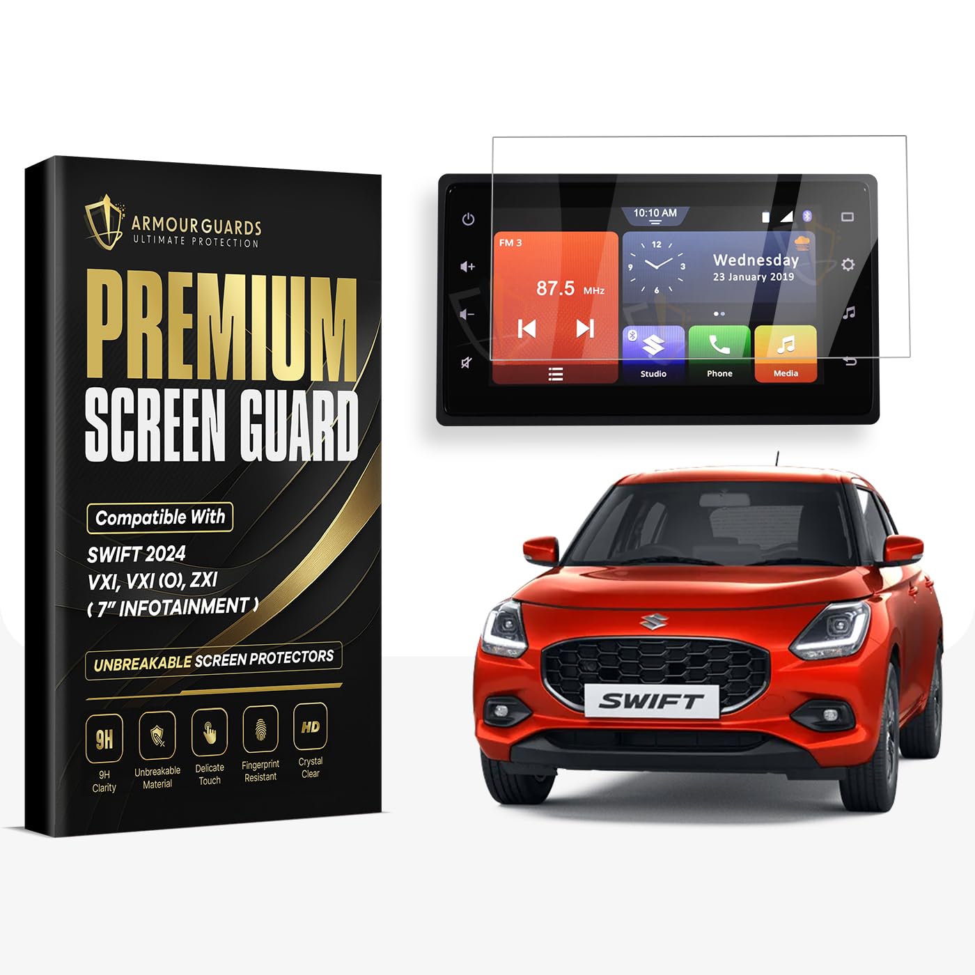 ARMOUR GUARDS Screen Guard For NEW MARUTI SUZUKI SWIFT 2024 FACELIFT || 7 INCH INFOTAINMENT Guard | Swit VXI VXiO ZXi Display Accessories for Car LCD TouchScreen Protector [Not Tempered Glass]-image-2