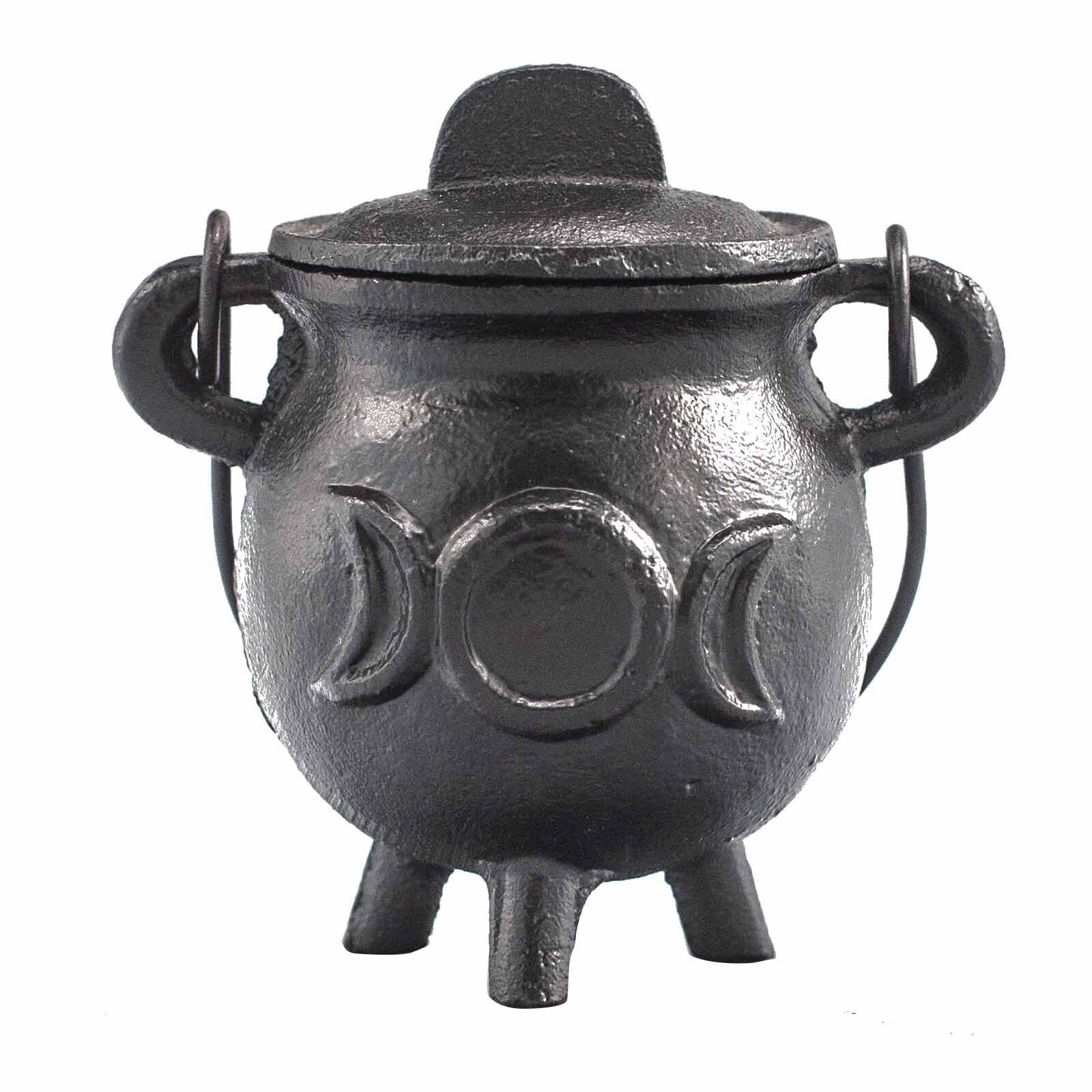 Ancient Wisdom Cast Iron Cauldron, Perfect for Witchcraft, Energy Spells, Halloween Altar, Pagan, and Wiccan Rituals (Tripple Moon, 6.5x13cm)