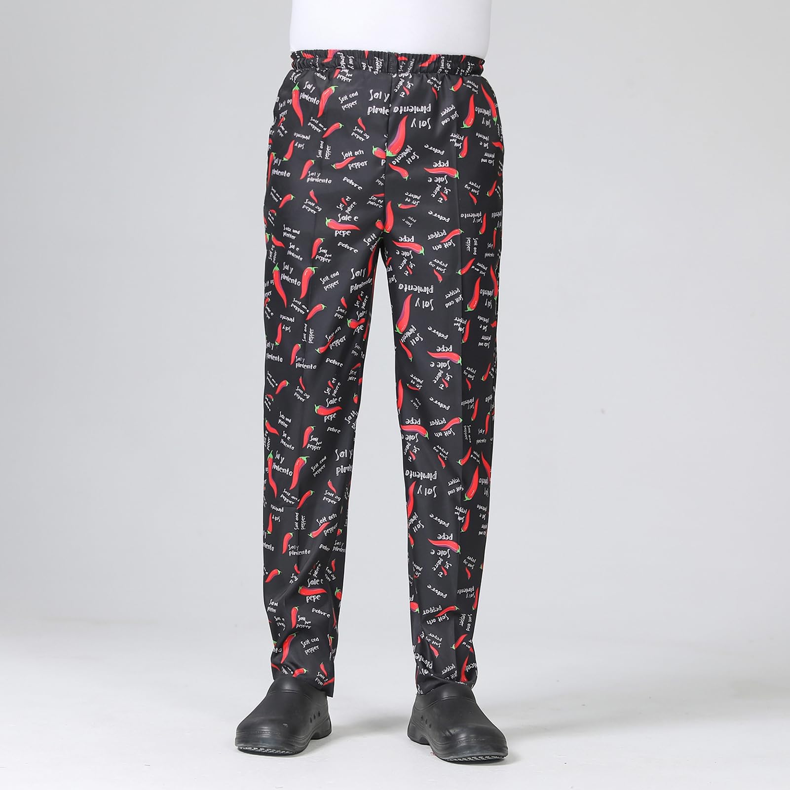 Pantalones de chef con cintura elástica con bolsillo, pantalones de chef, unisex, sueltos, transpirables, elásticos, para servicio de cocinero, restaurante