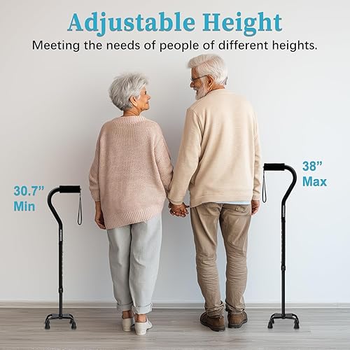 Miniatura 5 de Quad Walking Cane Foldable Adjustable Portable Stick Men & Women and Seniors - Lightweight & Sturdy with 4-Pronged Base for Extra Stability