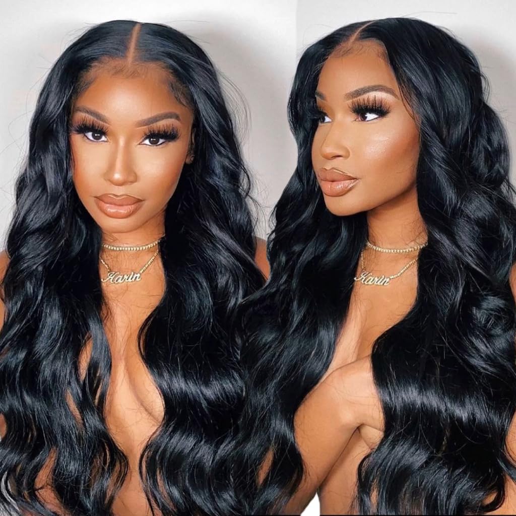 goodear 13X6 Lace Frontal Wig for Women, Long Wavy Lace Hairline Middle Part Synthetic Heat Resistant Wig for Daily Party-24 Inch