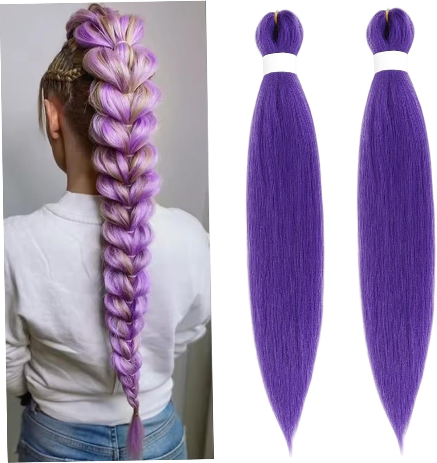 3Pcs Purple Braiding Hair Pre Stretched Synthetic Braiding Long Hair Extensions for Stage Party Halloween Costume Cosplay 26 Inch Braided Ponytail Extension - Image 5